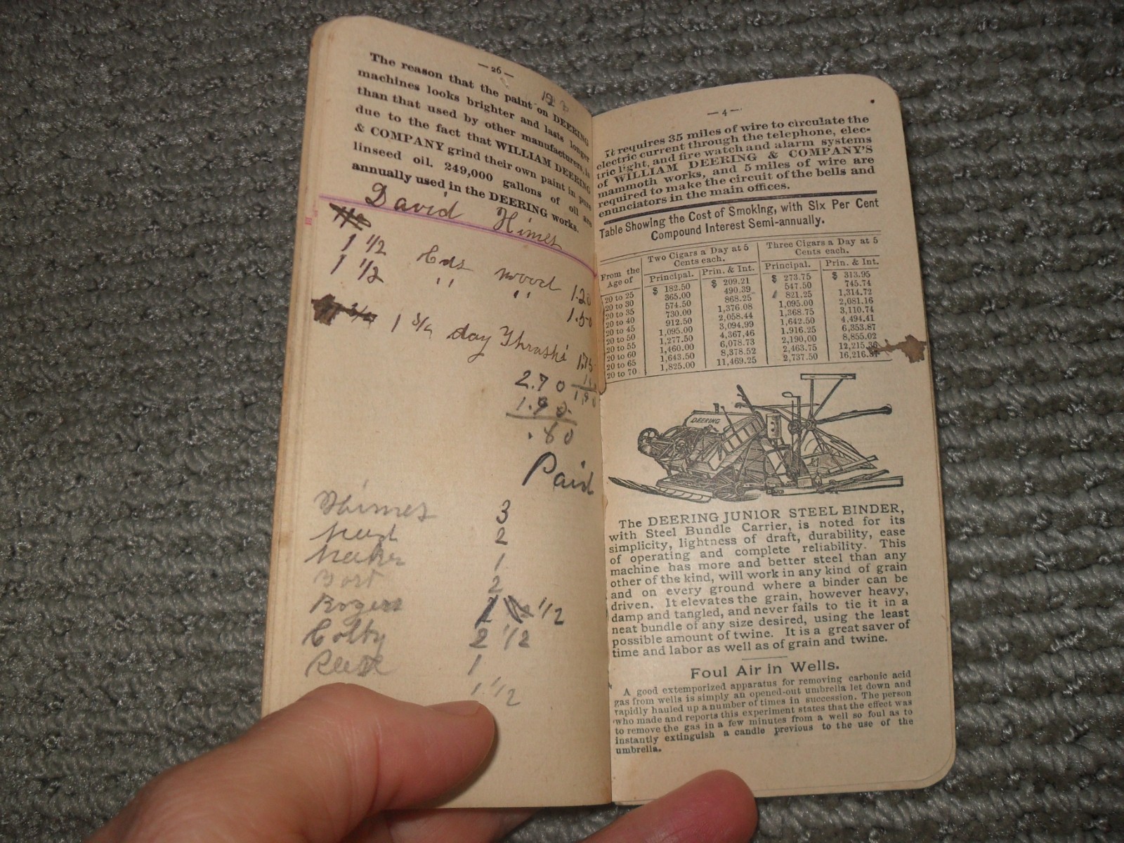 Vtg 1891 Pocket Booklet W. Deering Grain Grass + 1906 Chicago Fertilizer Ad Info