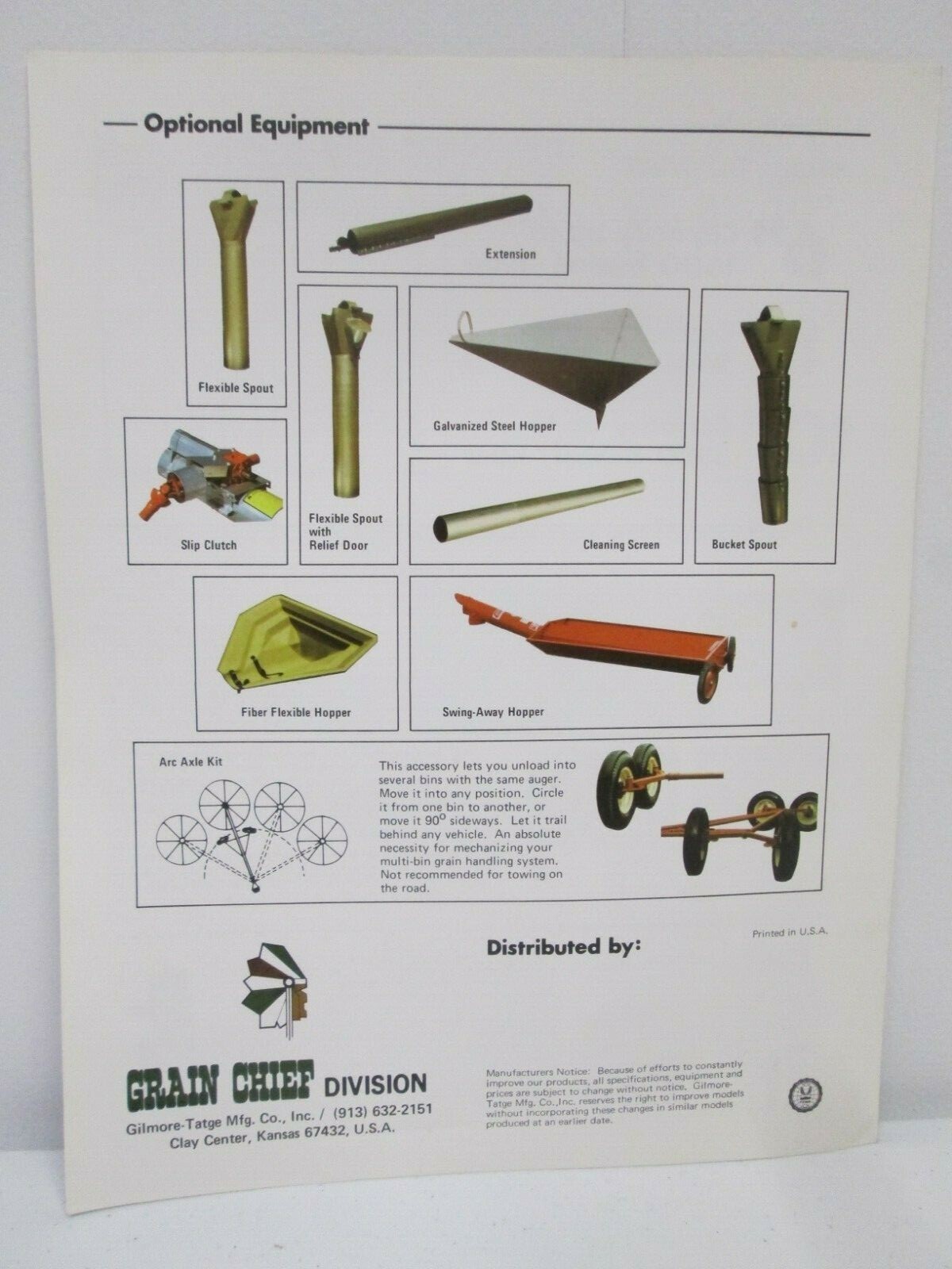Gilmore Tatge Mfg Grain Chief 6&Prime; 8&Prime; 10&Prime; Transport Augers Brochure Specifications