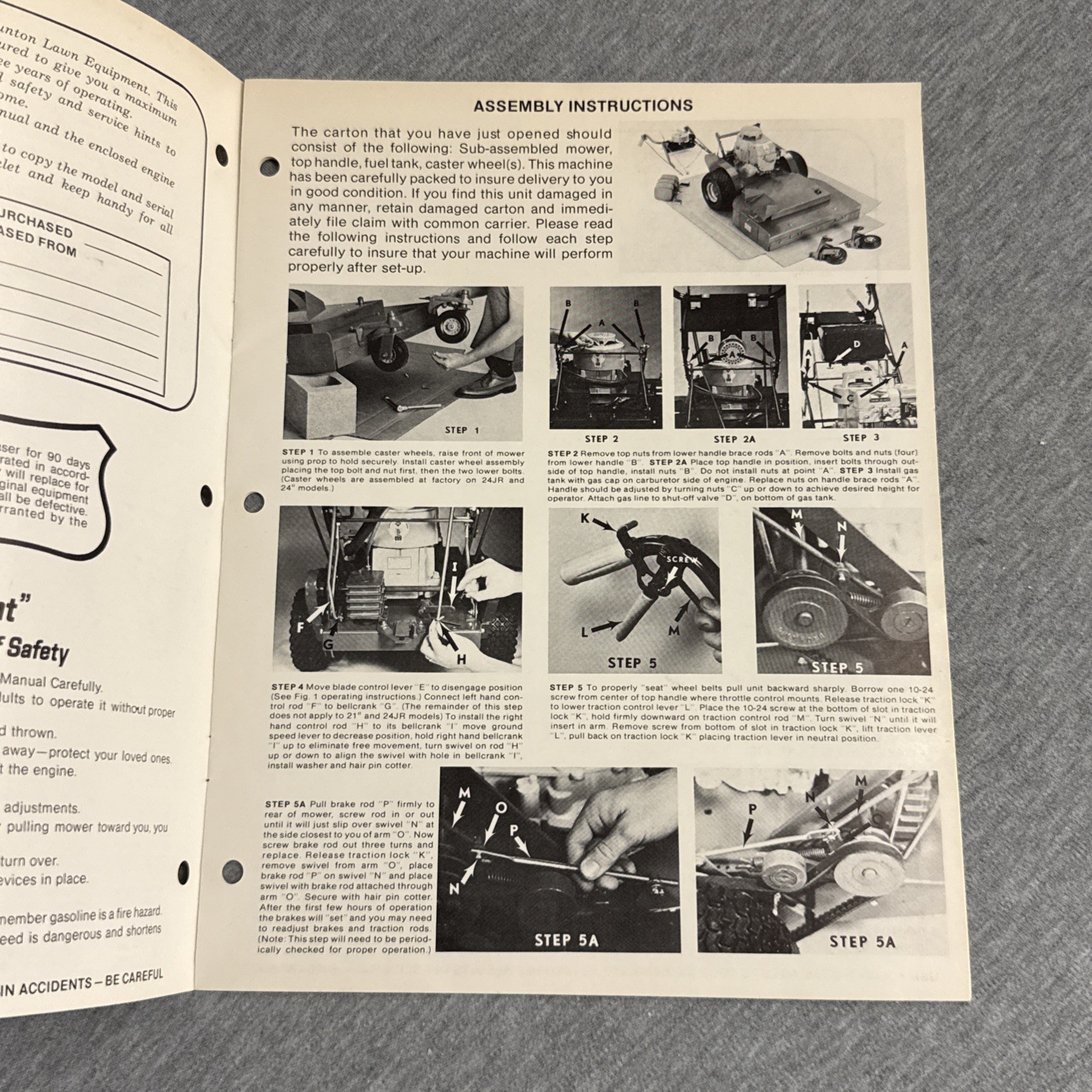 Vintage Bunton Self-Propelled Mowers 21&Prime; thru 52&Prime; Cut Instruction Manual