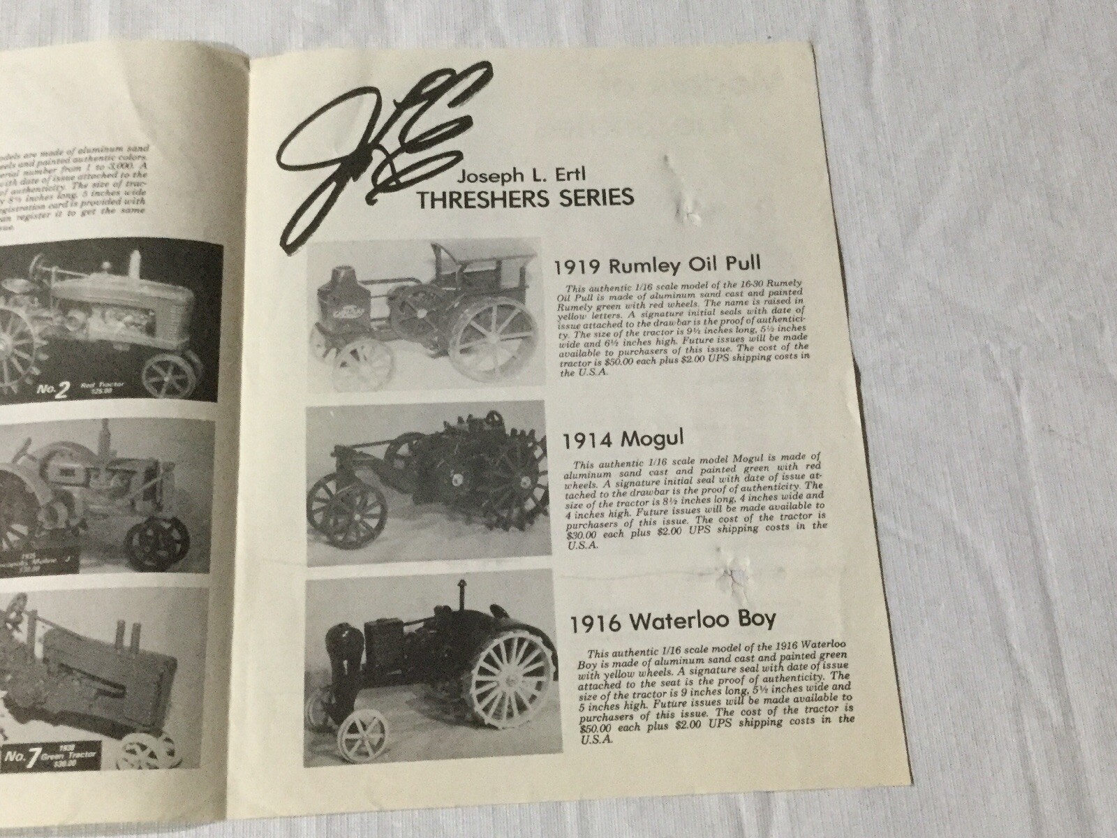 Joseph L. Ertl Scale Models Collectors Series NO. 8 Sales Brochure