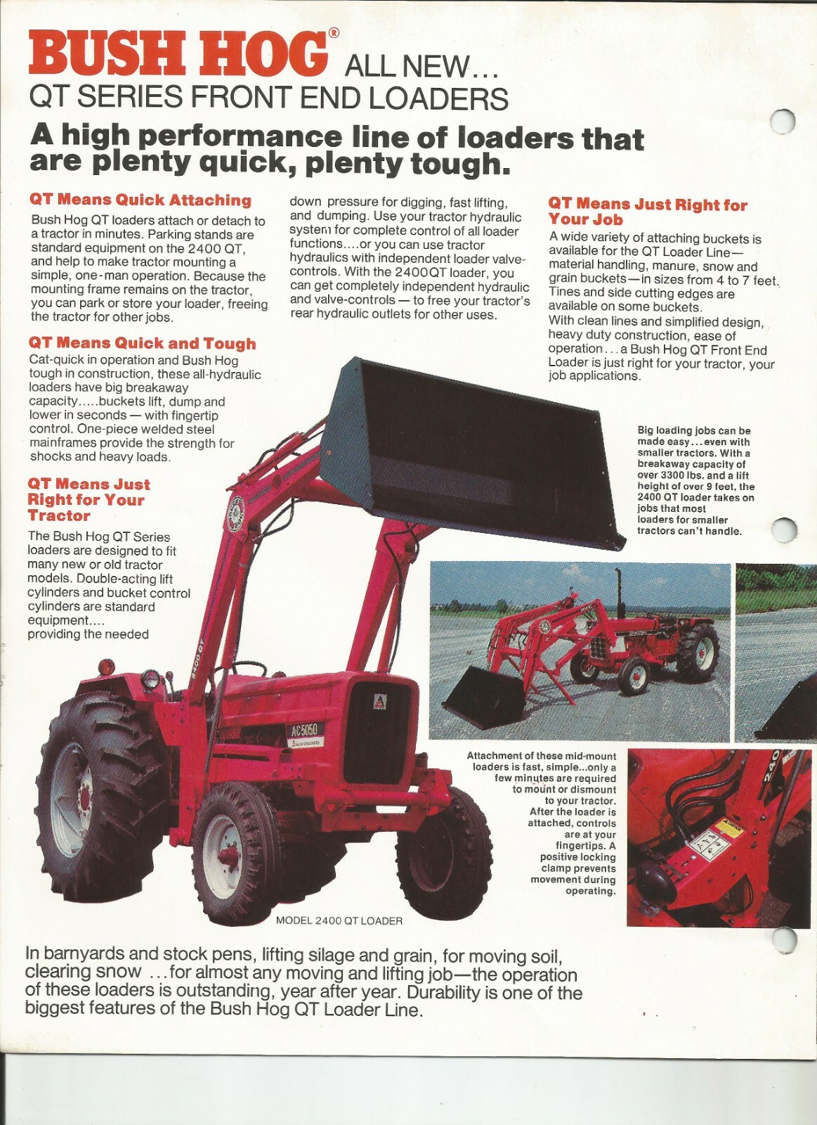 One(1) Bush-Hog QT Series Front End Loader Dealer Sales Specs Accessory Brochure