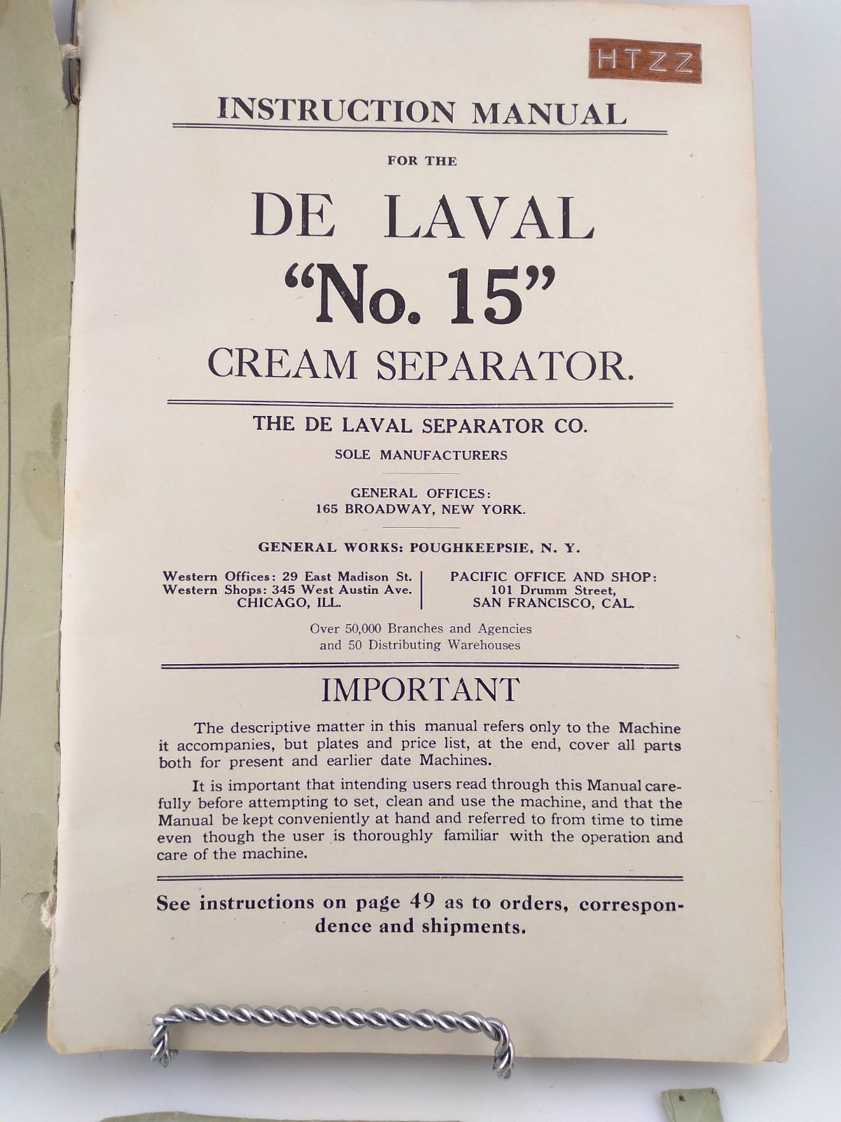 De Laval Cream Separator No. 15 Setting Up Operation Use & Cow Envelope