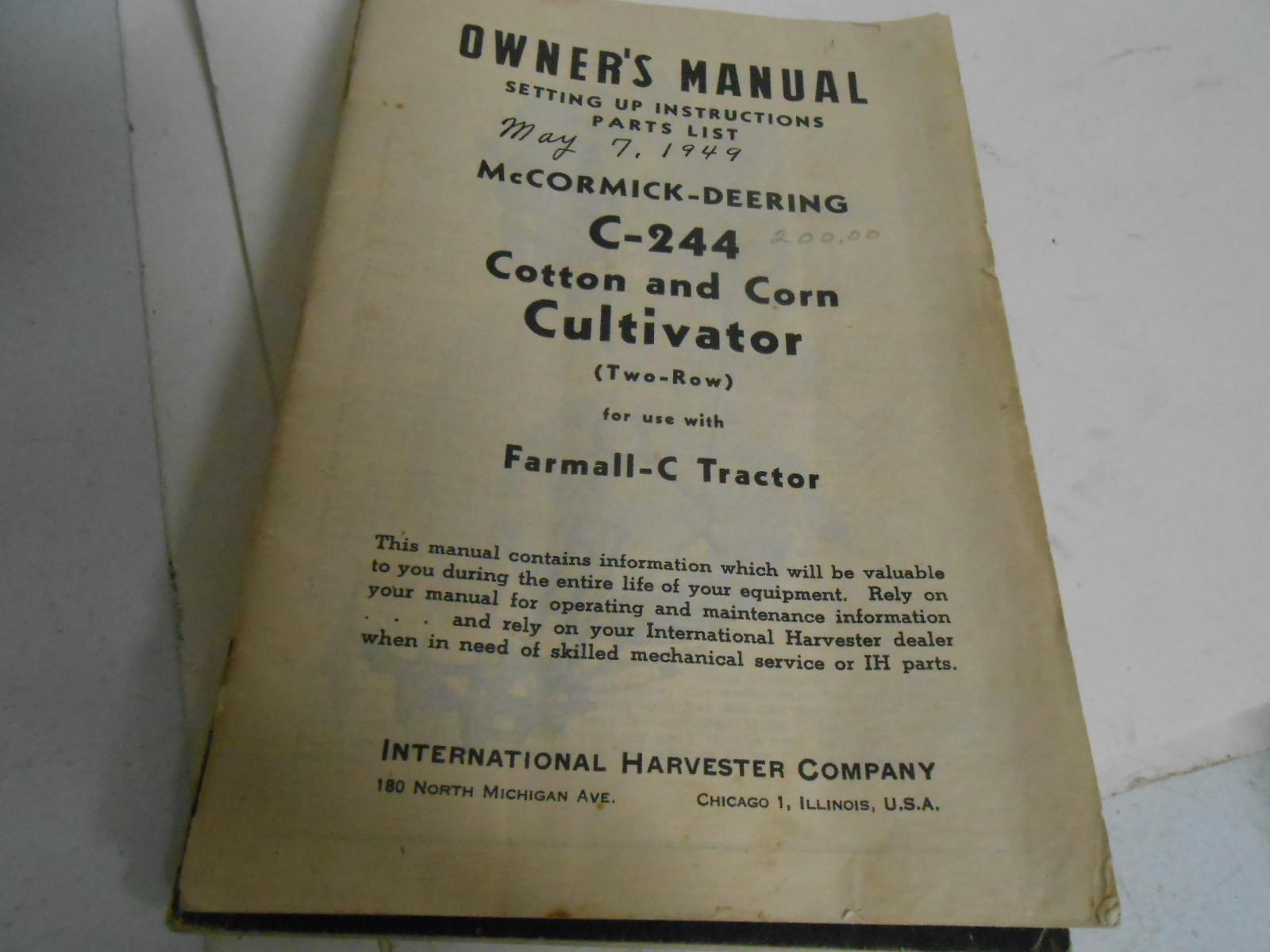 IH McCormick-Deering Corn Cotton Cultivator Mower Tractor planter Owners Manual