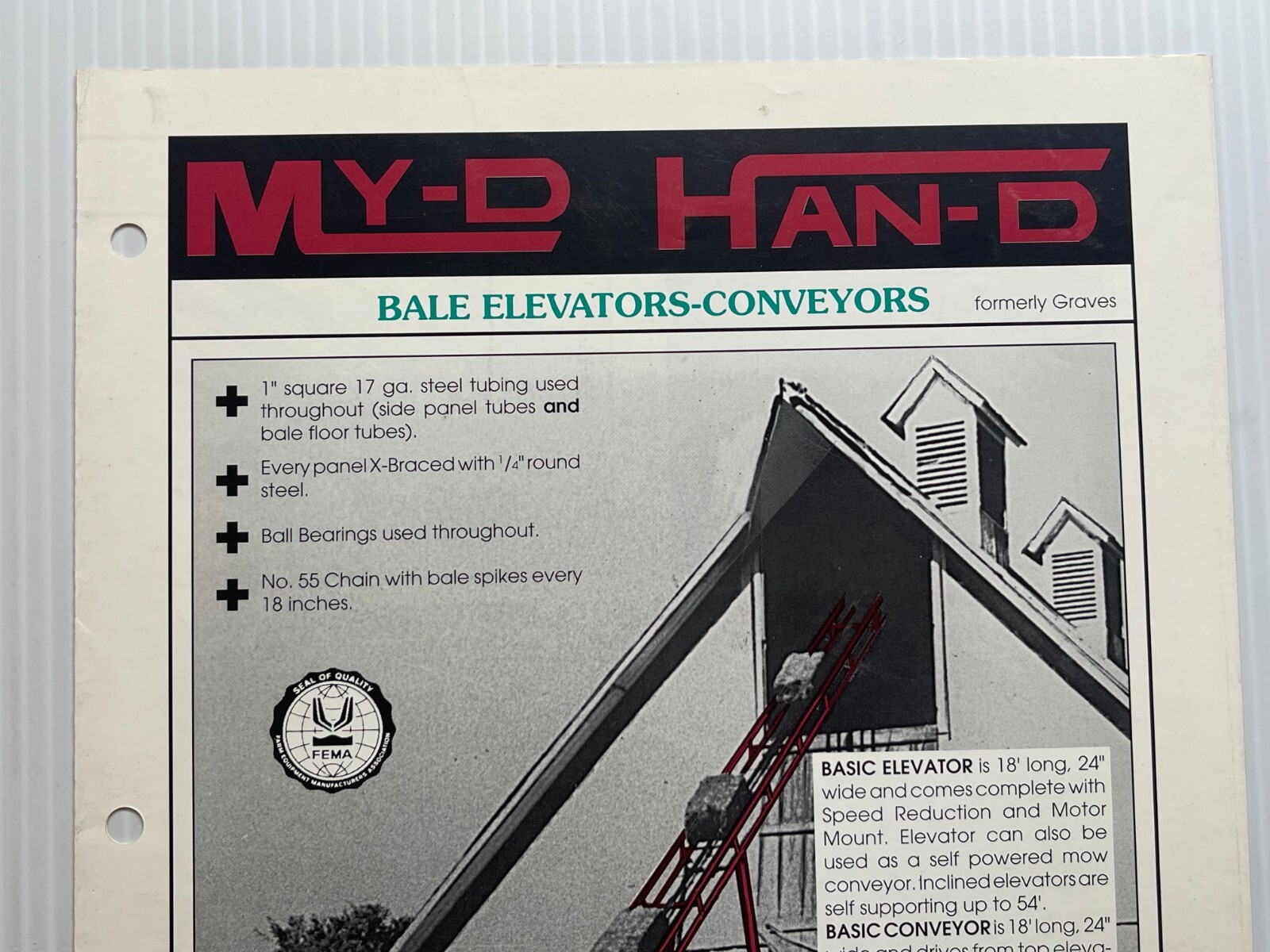 My-D Han-D Hay Bale Elevators / Conveyors – Sales Brochure *Original Dated 2000*