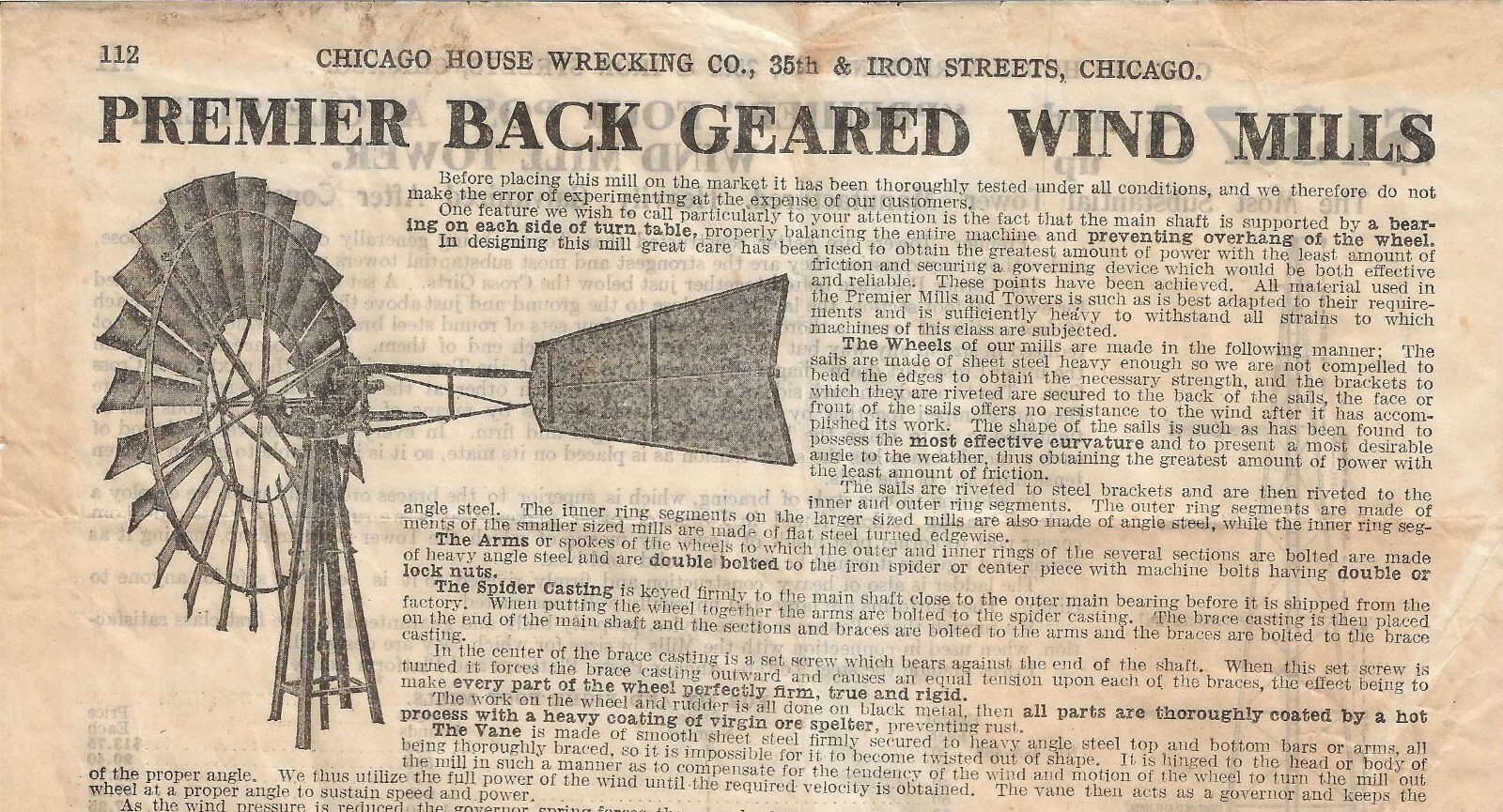 Early 1900 s Wind Mill 2-Sided Ad Chicago House Wrecking Company