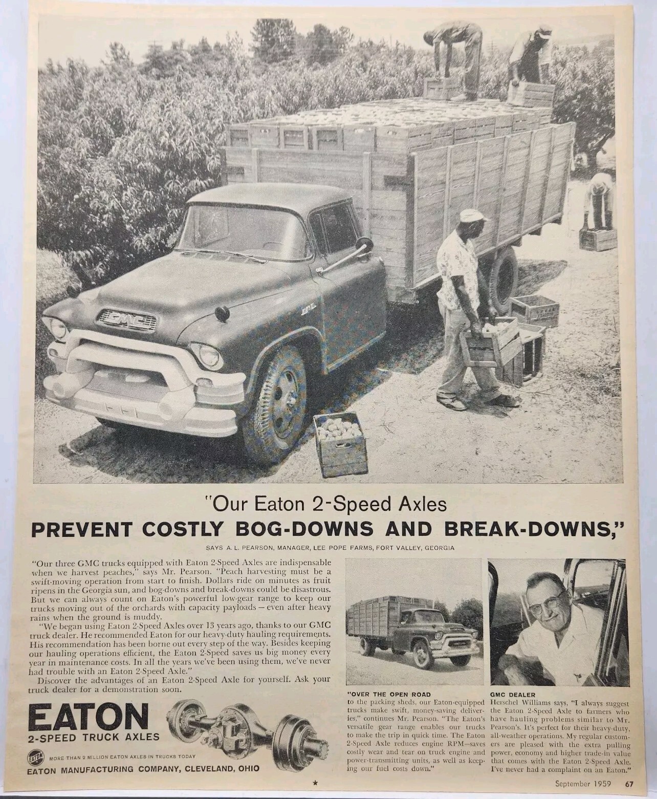 1959 GMC Truck Eaton Truck Axles Peach Harvesting Farm Original Print Ad Life