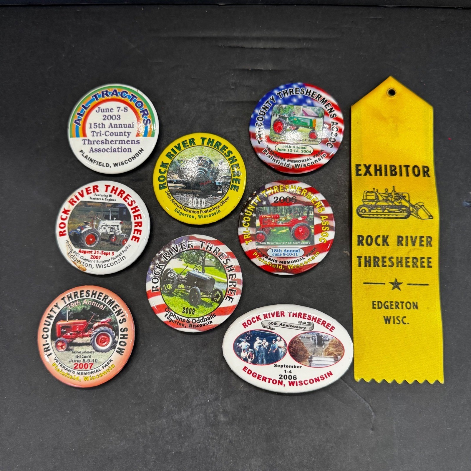 Vintage Rock River Thresherree Tri-County Threshermens Pinback Buttons Ribbon