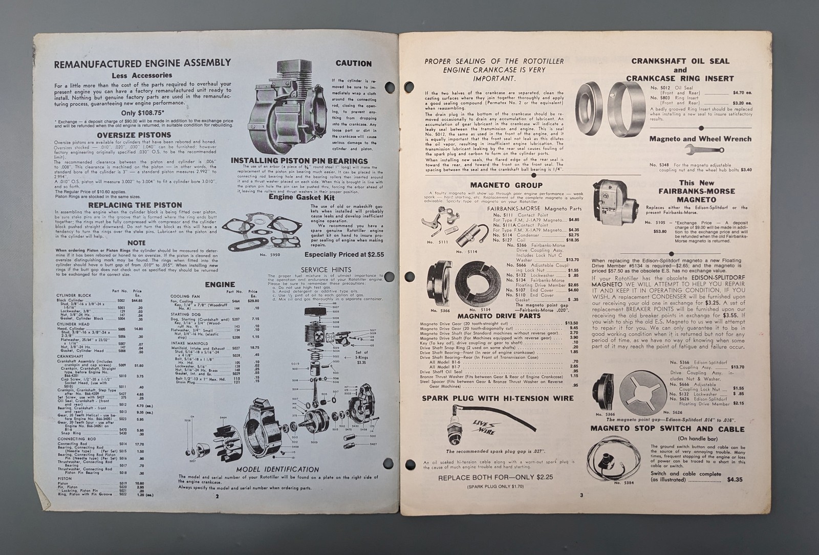 (2) Frazer Rototiller Factory Parts + Price Catalogs 1970 1977