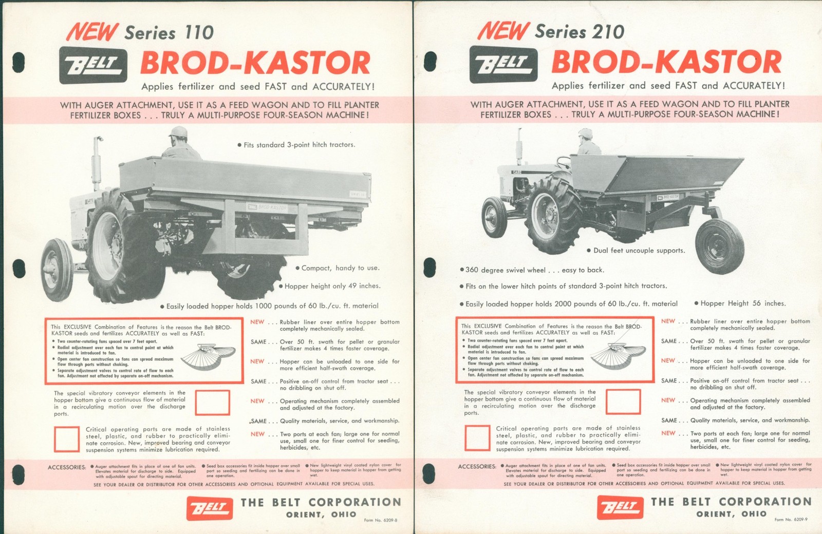 c1962 Belt Seed Broadcaster Brod-Kastor Dealer Brochure Farm Orient OH 110 210