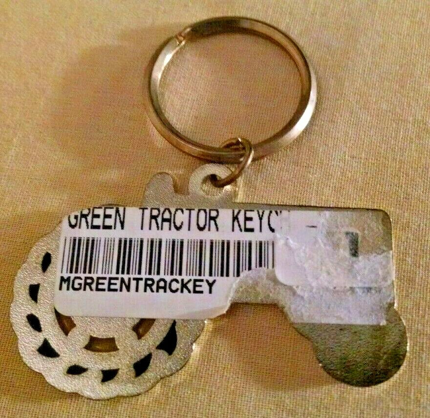TRACTOR KEYCHAIN NEW GREEN YELLOW STAINED GLASS GOLD METAL KEY RING UNMARKED.