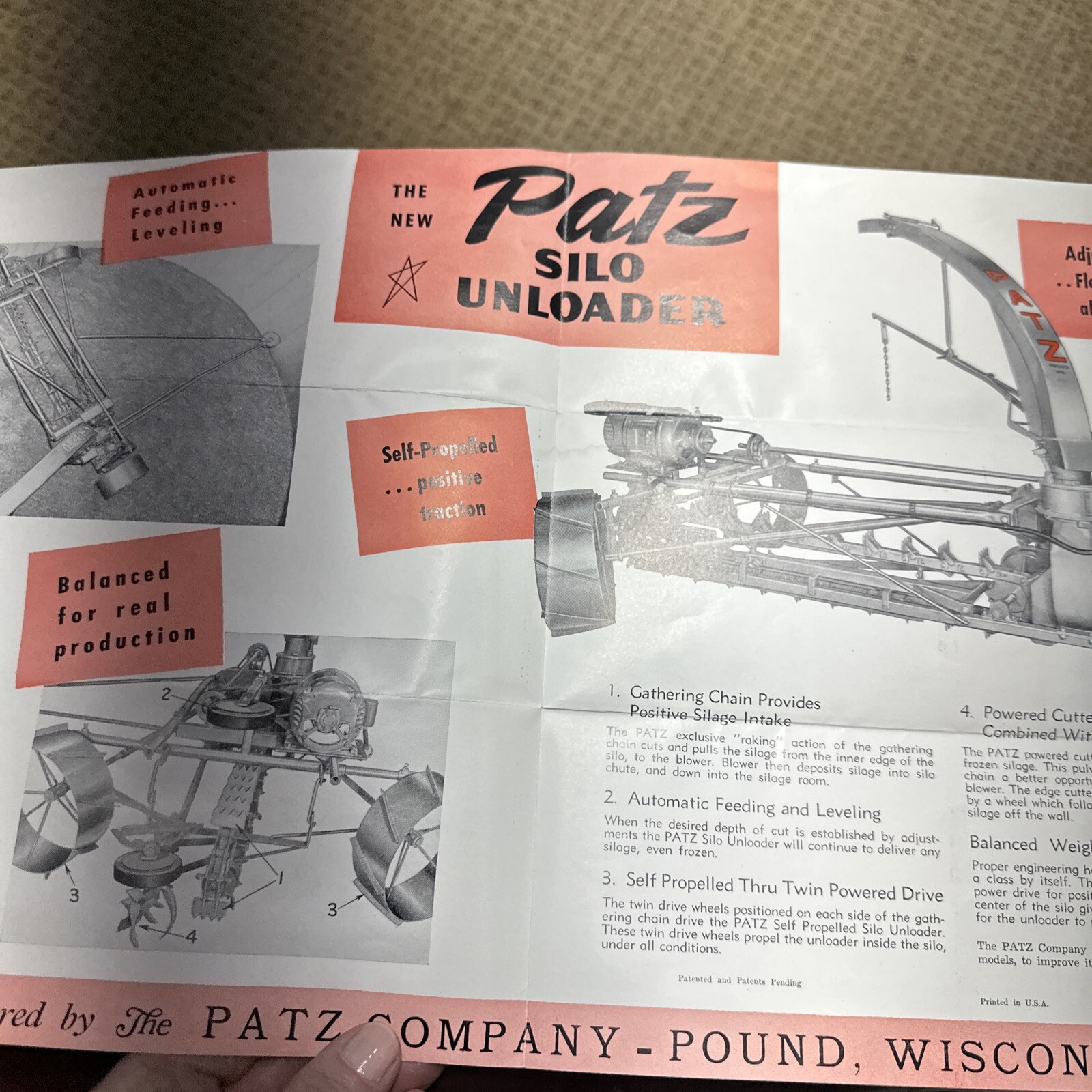Vintage Patz Silo Unloader Advertising Mailer Farming Equipment Wisconsin