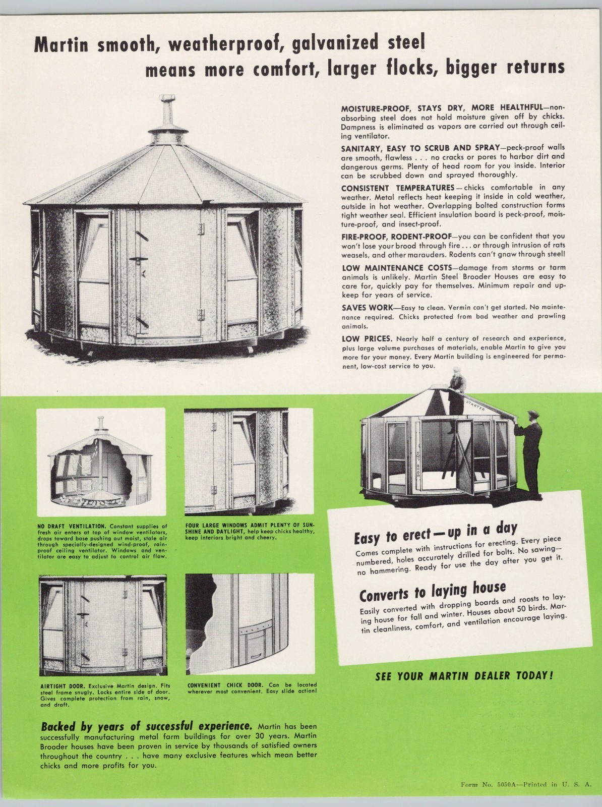 1950s Martin Steel Brooder Houses Martin Steel Products Mansfield OH Flyer