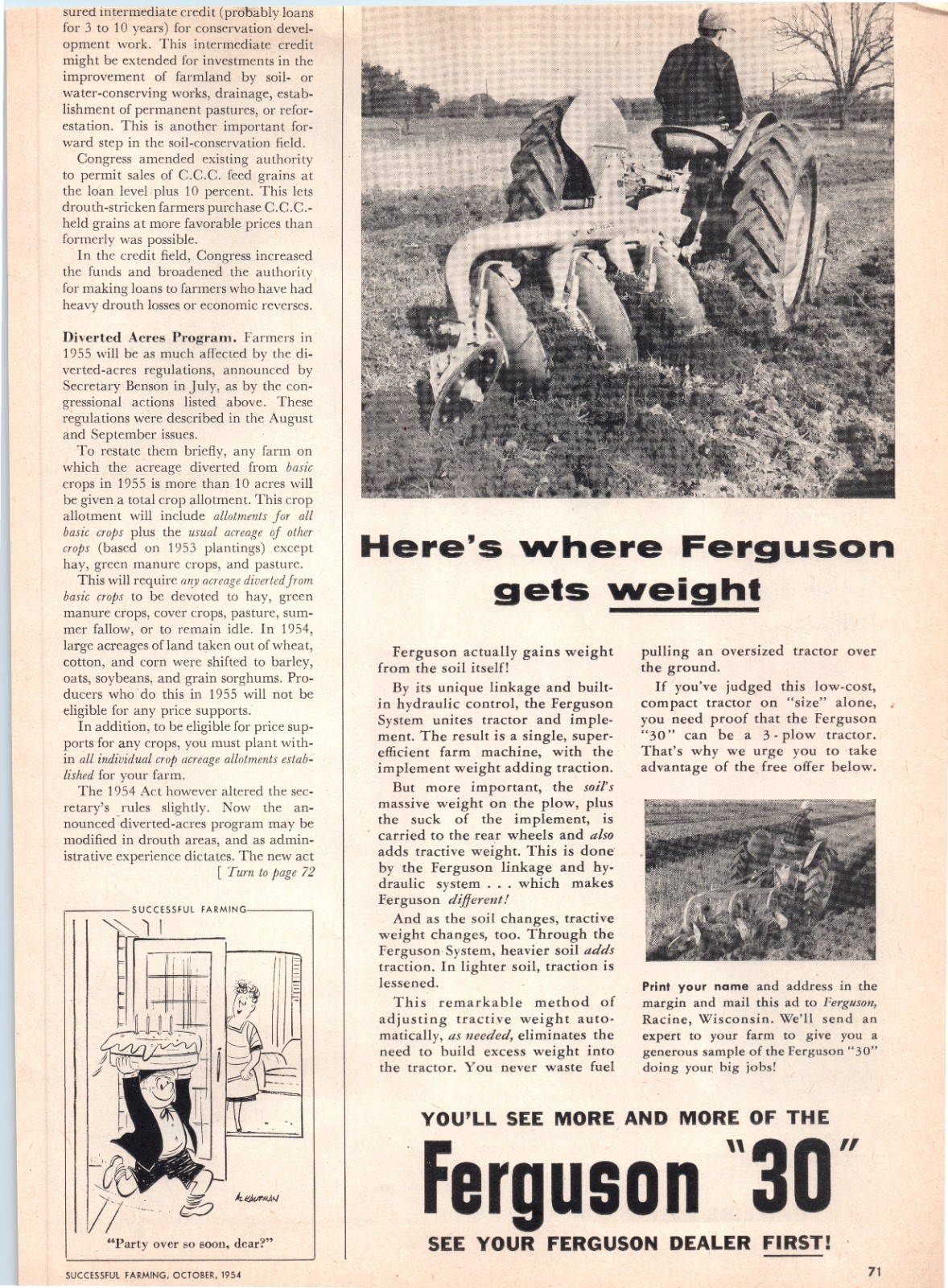 1954 Ferguson System « 30 » Tractor Implement 50&rsquo;s Vintage Print Ad