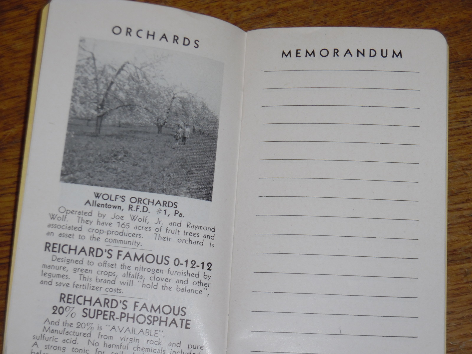 Vintage Memo Booklet – Animal Base Fertilizers – Robert A Reichard Allentown PA
