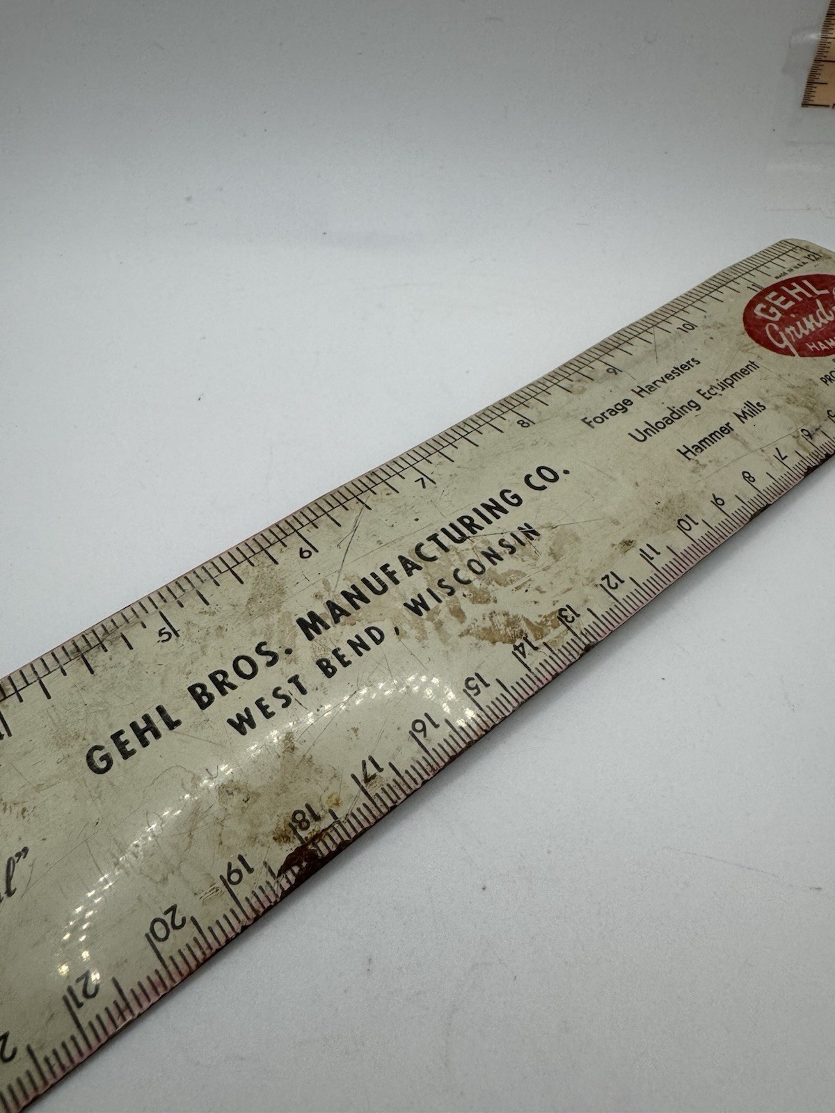 Vintage Gehl Bros Manufacturing Co Metal Ruler – Advertising – West Bend WI