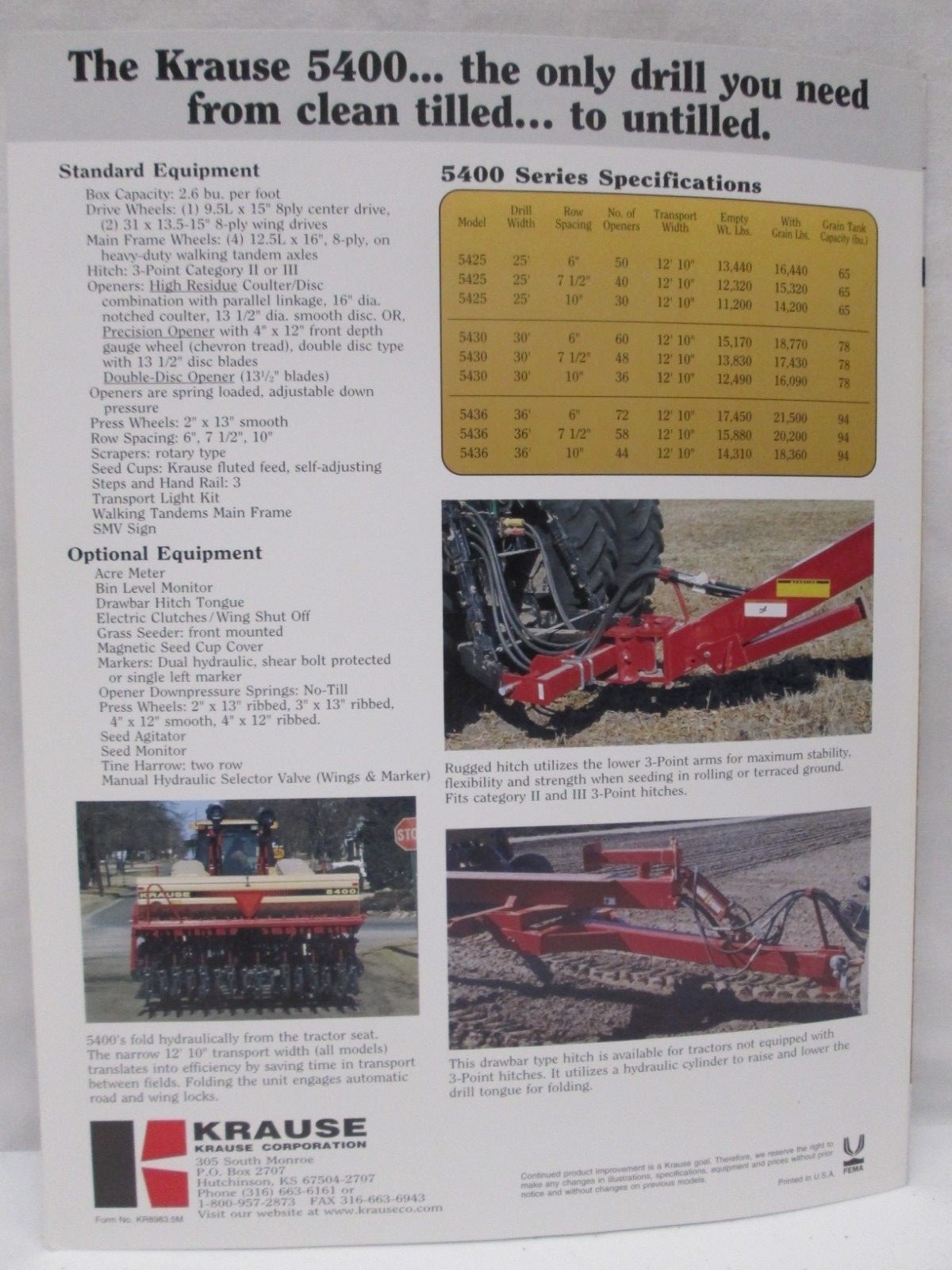Krause Folding Grain Drills 5400 Series 3 Section 25 30 36 Ft Brochure