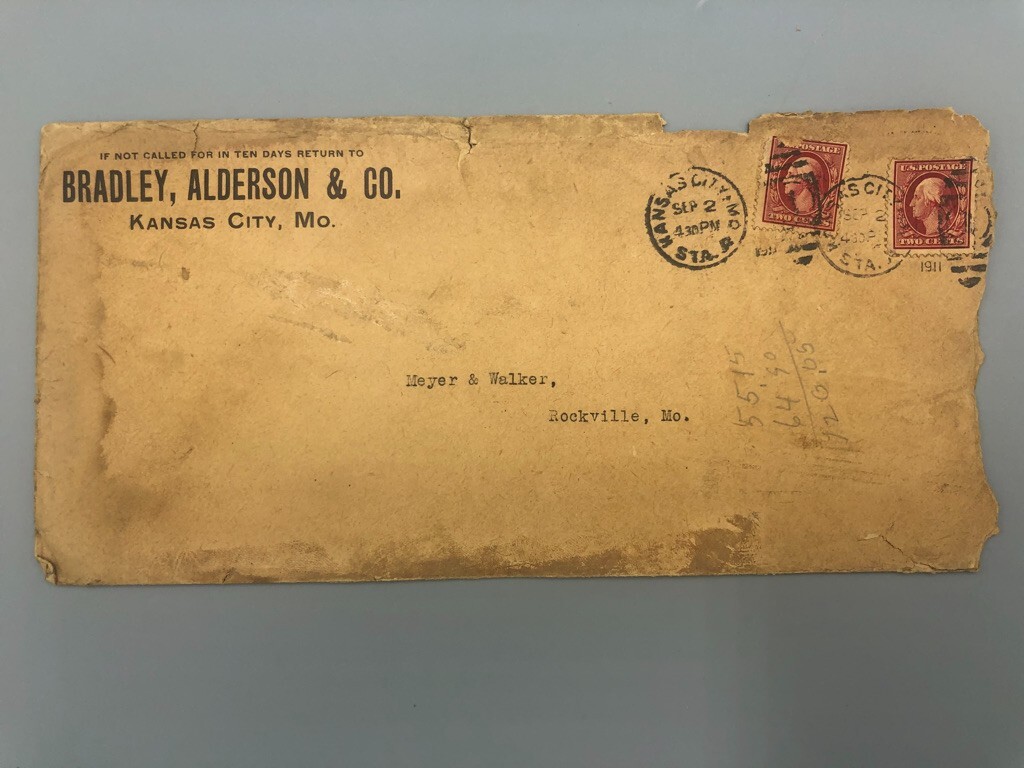 1911 Bradley Alderson IMPERIAL Envelope Antique FARM Advertise KANSAS CITY