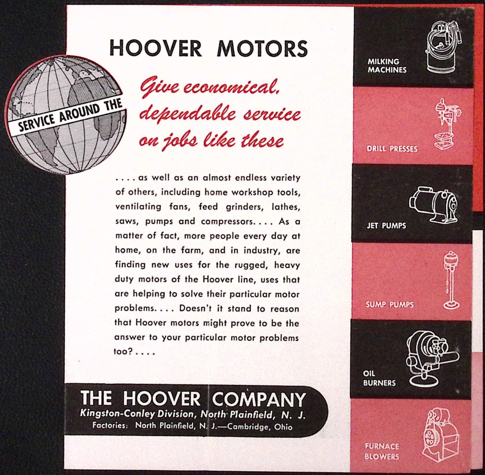 1957 Hoover Dependable Motors Farm Home Industry Brochure North Plainfield NJ