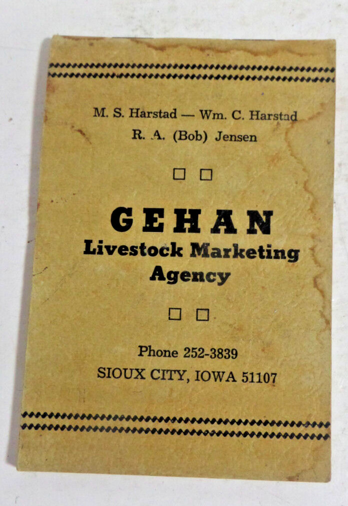 Gehan livestock marketing agency Sioux City, IA advertizing notepad 1969-70