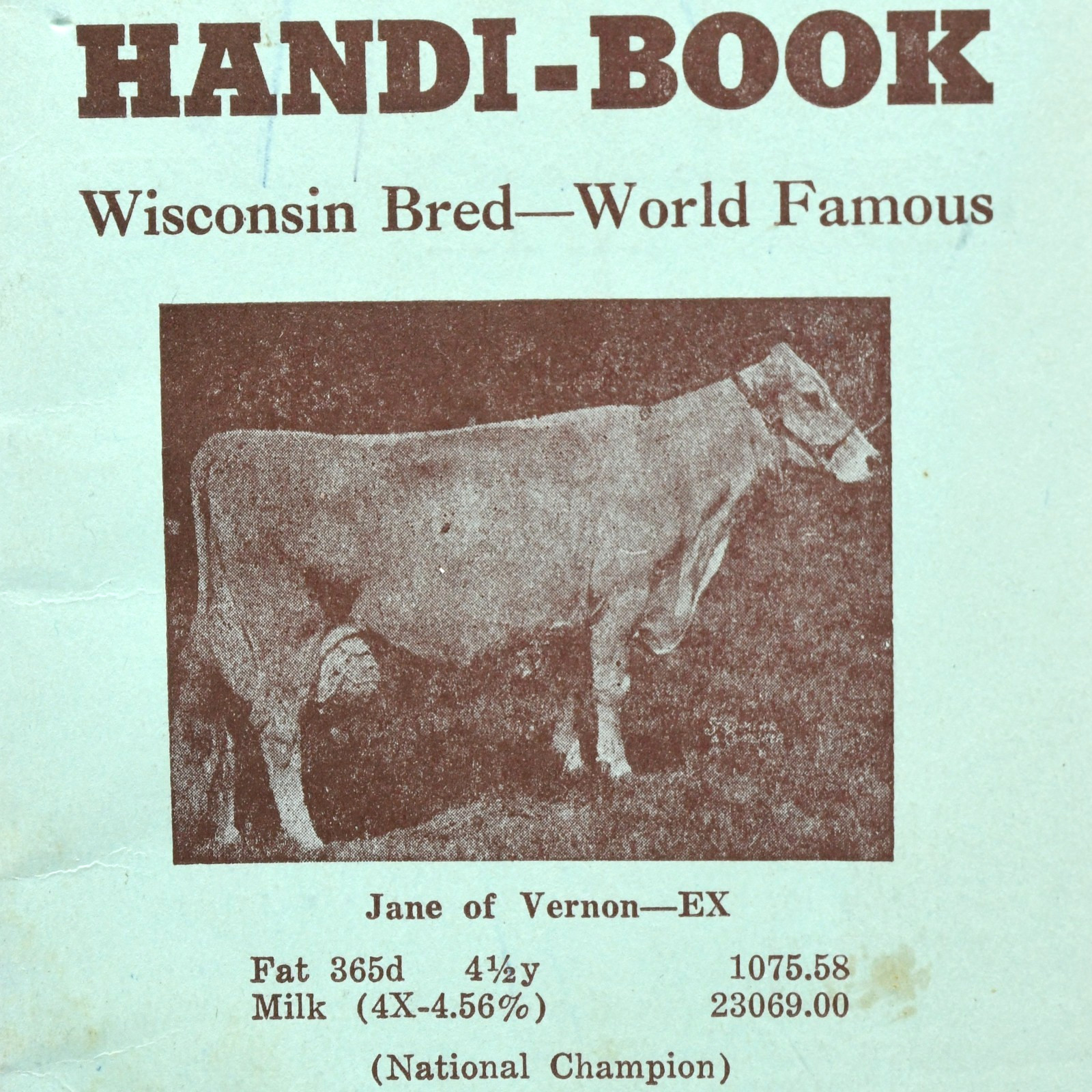 Wisconsin Brown Swiss Breeders Handi Book Directory 1951 Jane of Vernon Cover