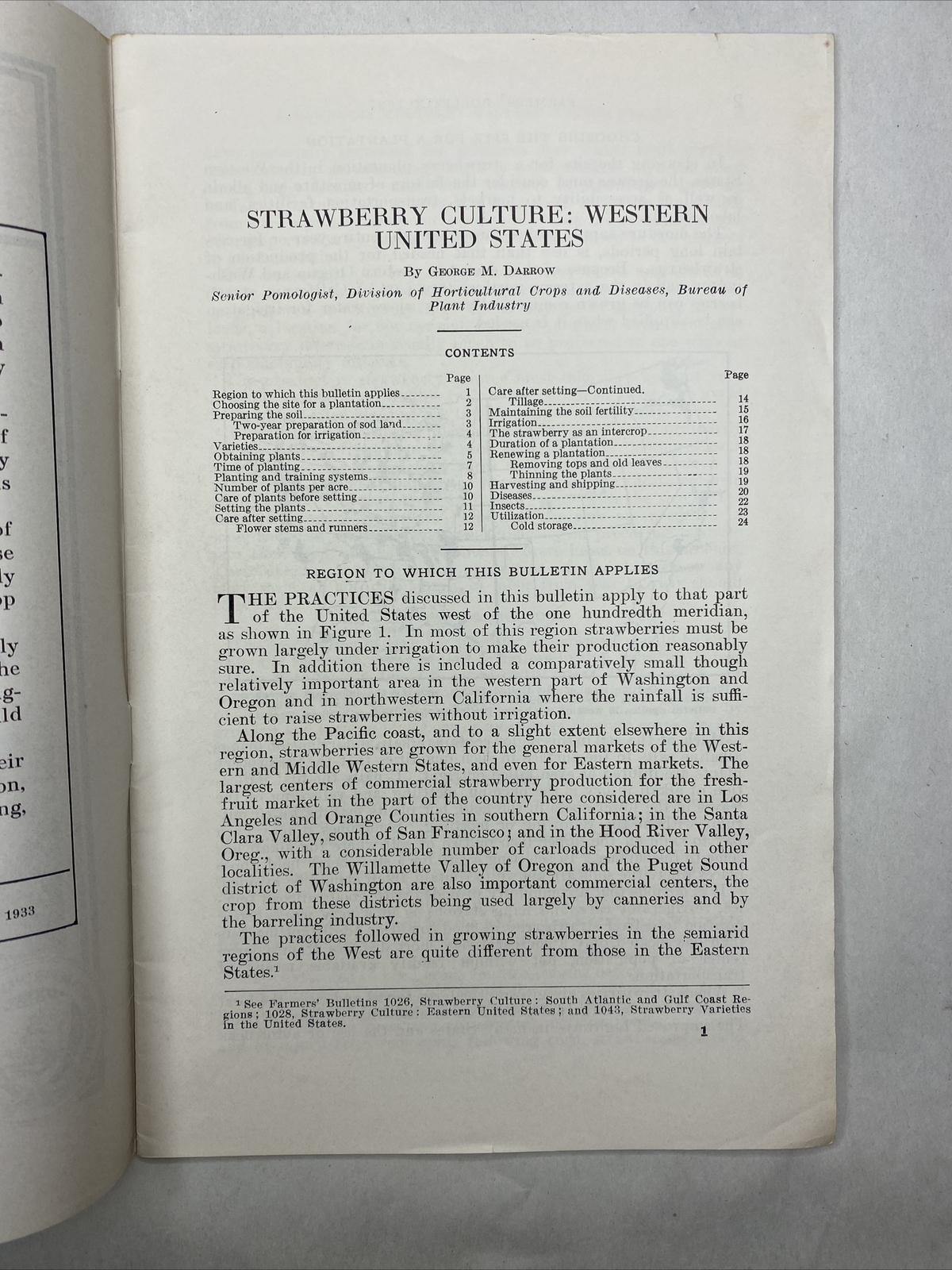 1936 USDA Farmers&rsquo; Bulletin No. 1027 Strawberry culture western united states