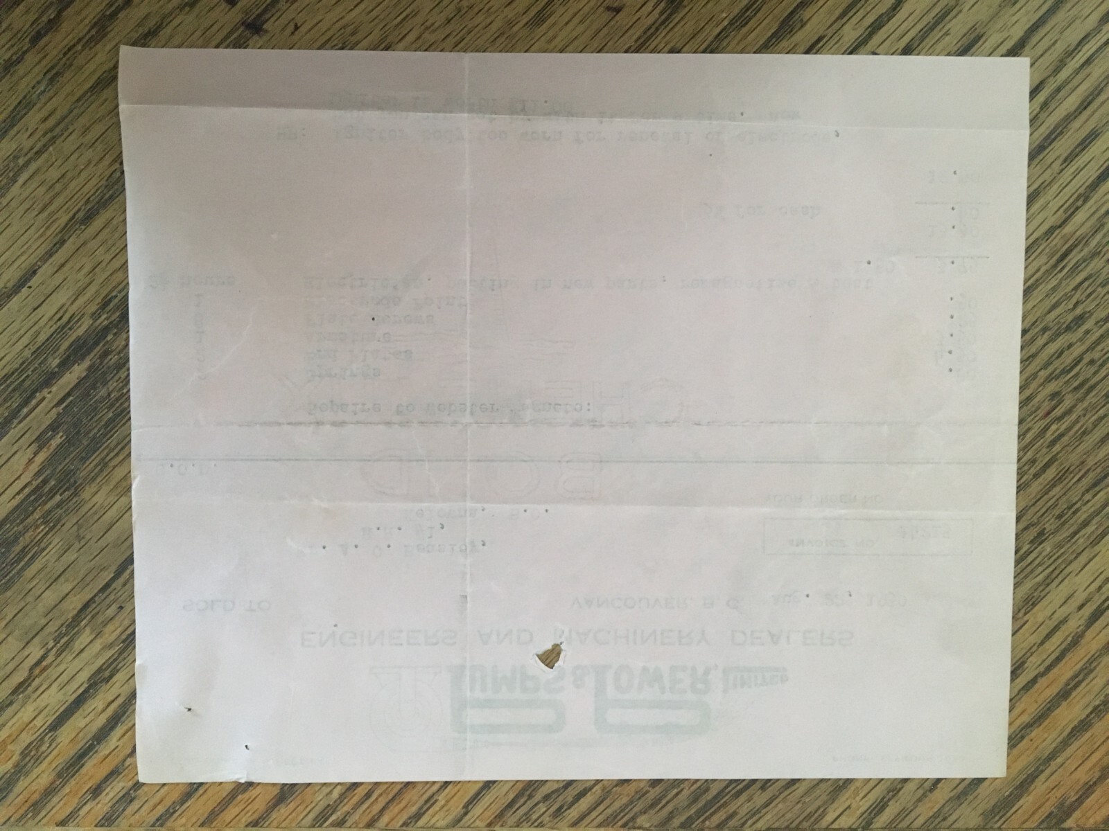 Pumps Power Engineer Machinery Receipt 1930 Vancouver BC Cattle Rancher Okanagan