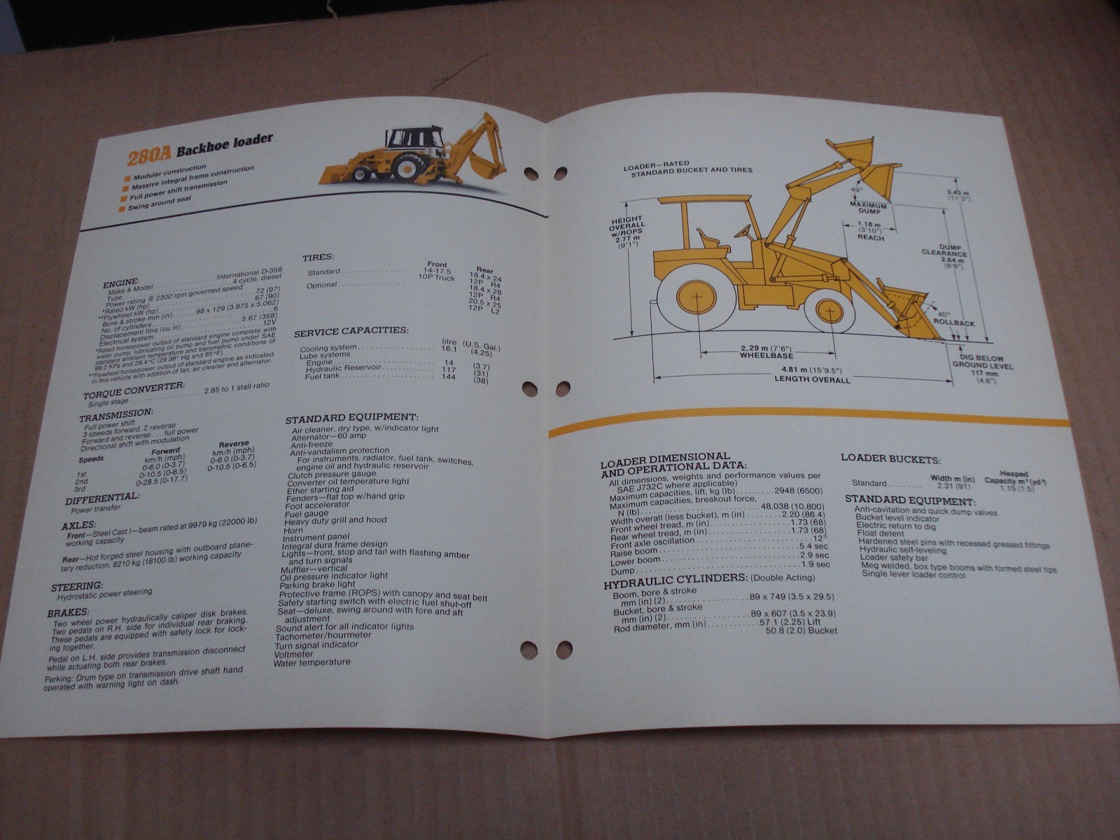 International 280A Backhoe Loader Specifications Brochure