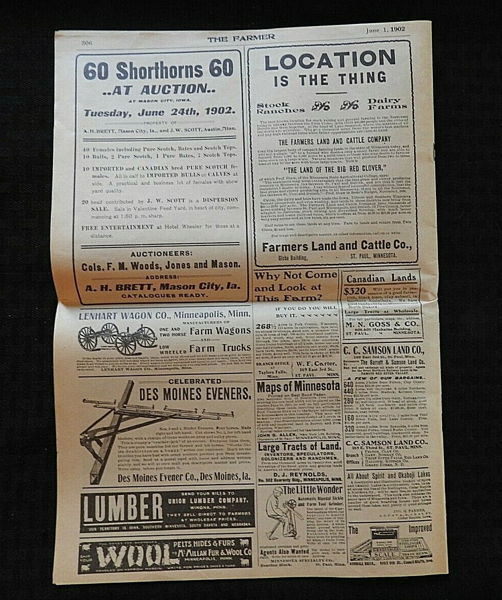 1902 « The Farmer » Webb-Shaw Farm Experiment St. Paul MN Agricultural Newspaper