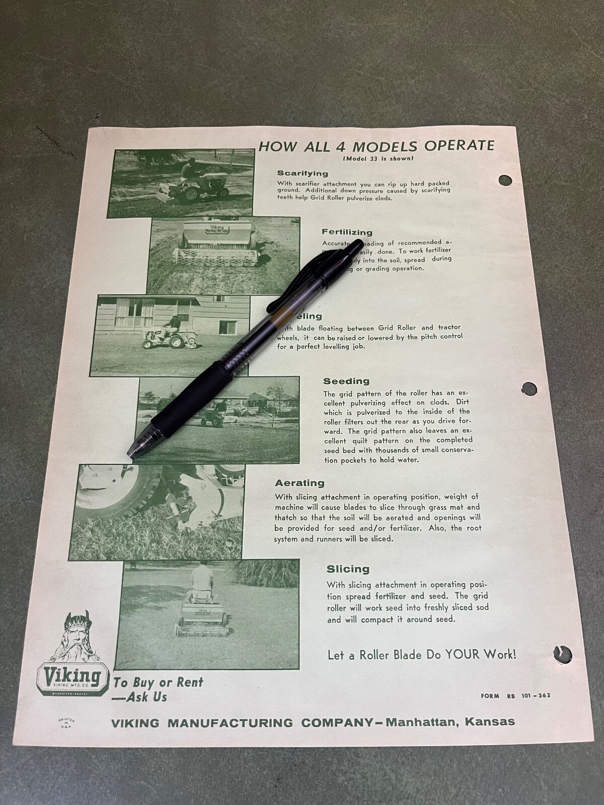 Original Viking model 33 Landscaping Roller Blade Single Page Brochure Cub Cadet