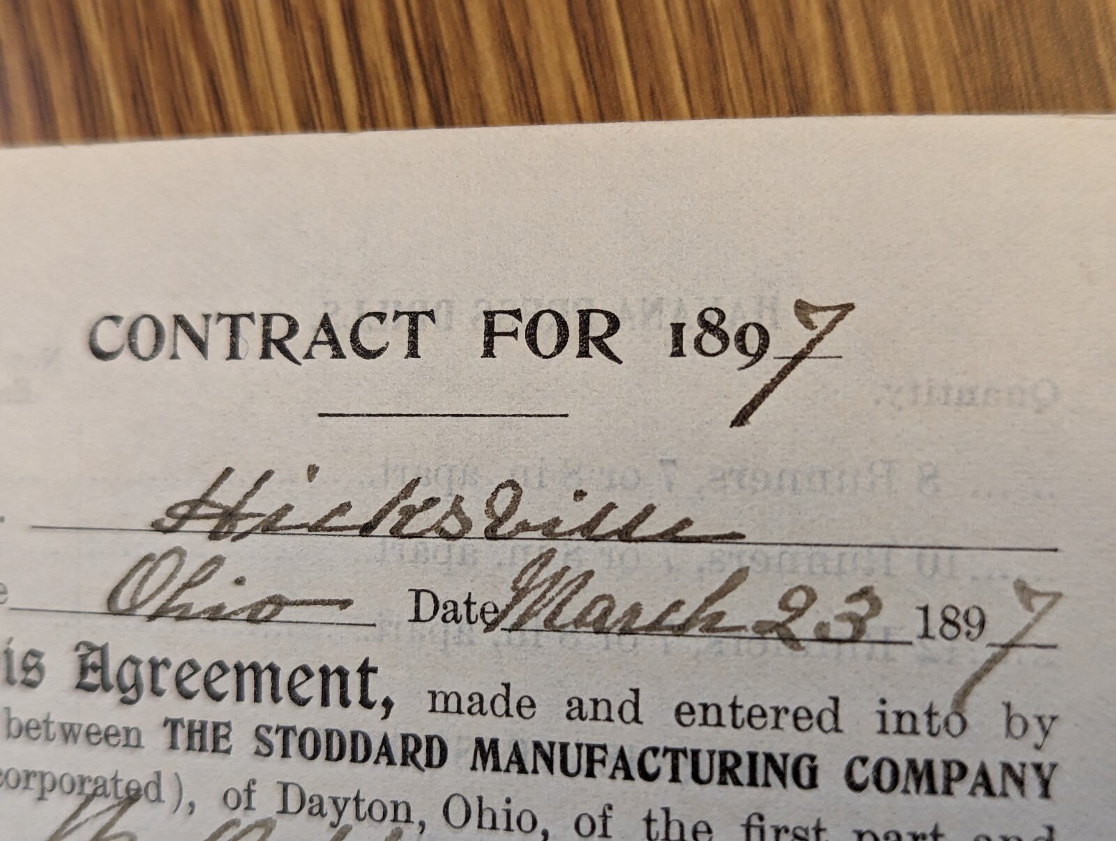 THE STODDARD MGF. CO. DAYTON, OHIO. 1897. FARM IMPLEMENTS CONTRACT.