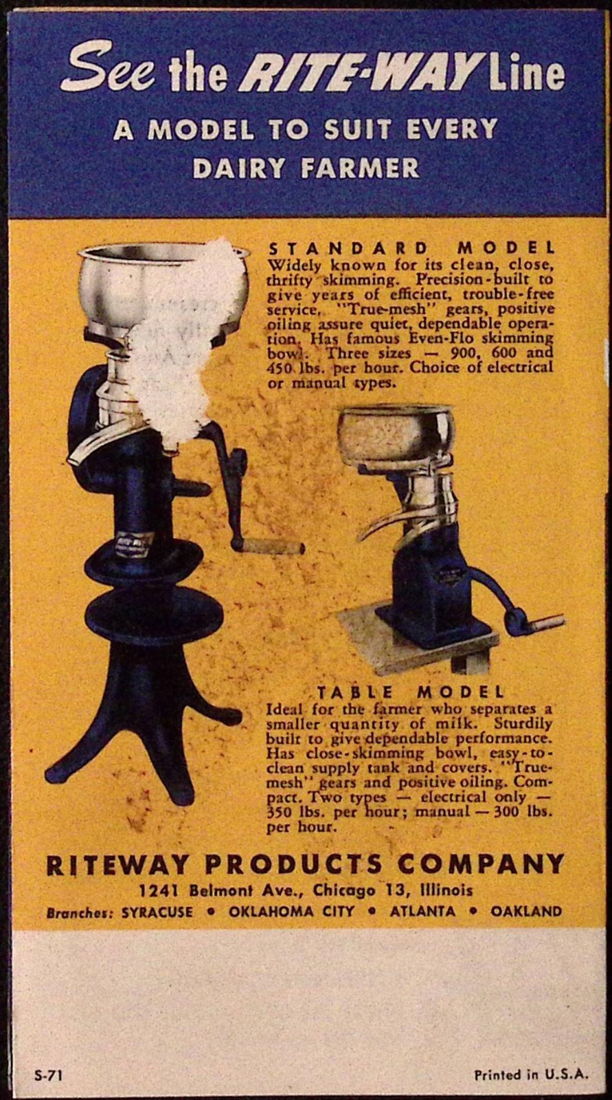 1953 Rite-Way Silver Anniversary Electric Cream Separator Brochure