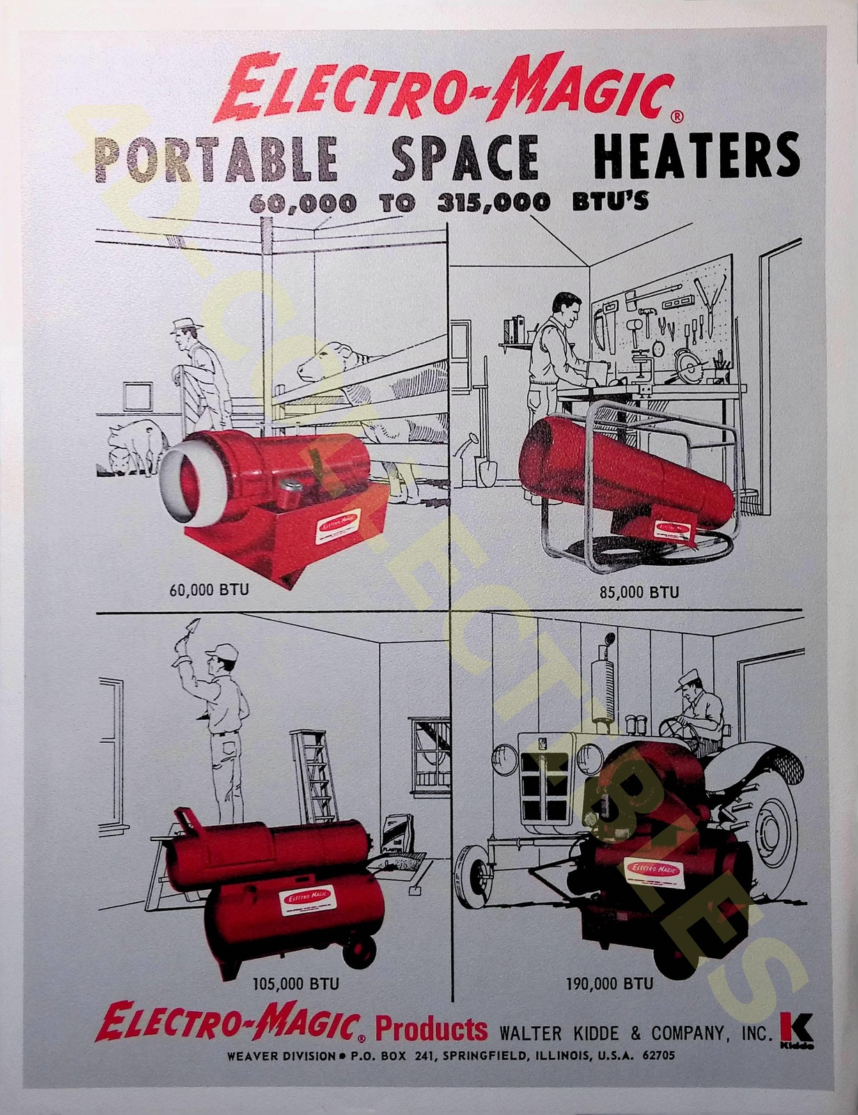 Vintage Farm Brochure Electro-Magic Portable Space Heaters 1960s