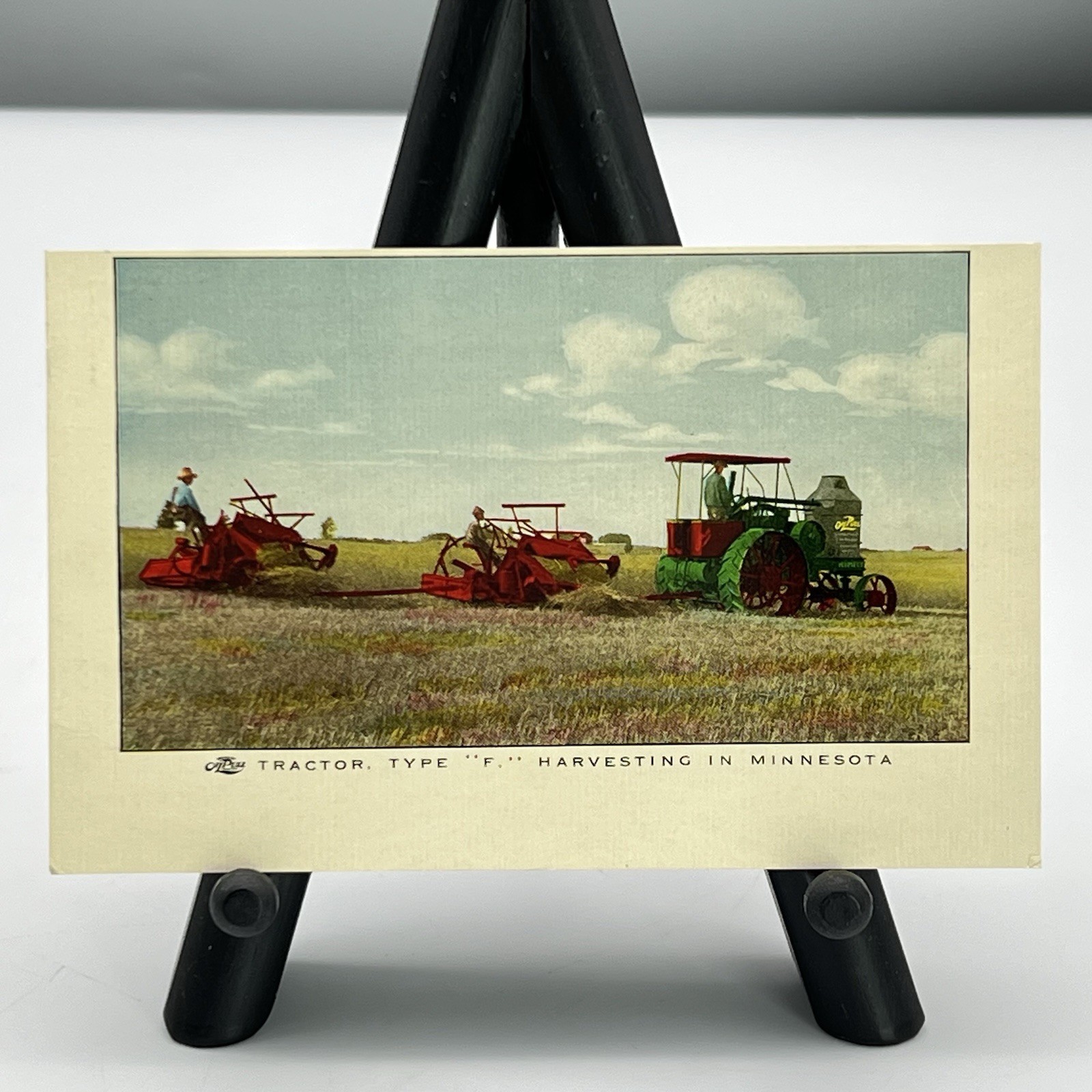 1910 Rare OIL PULL TRACTOR Advertising RPPC F-Type Harvesting in MN M. Rumely IN