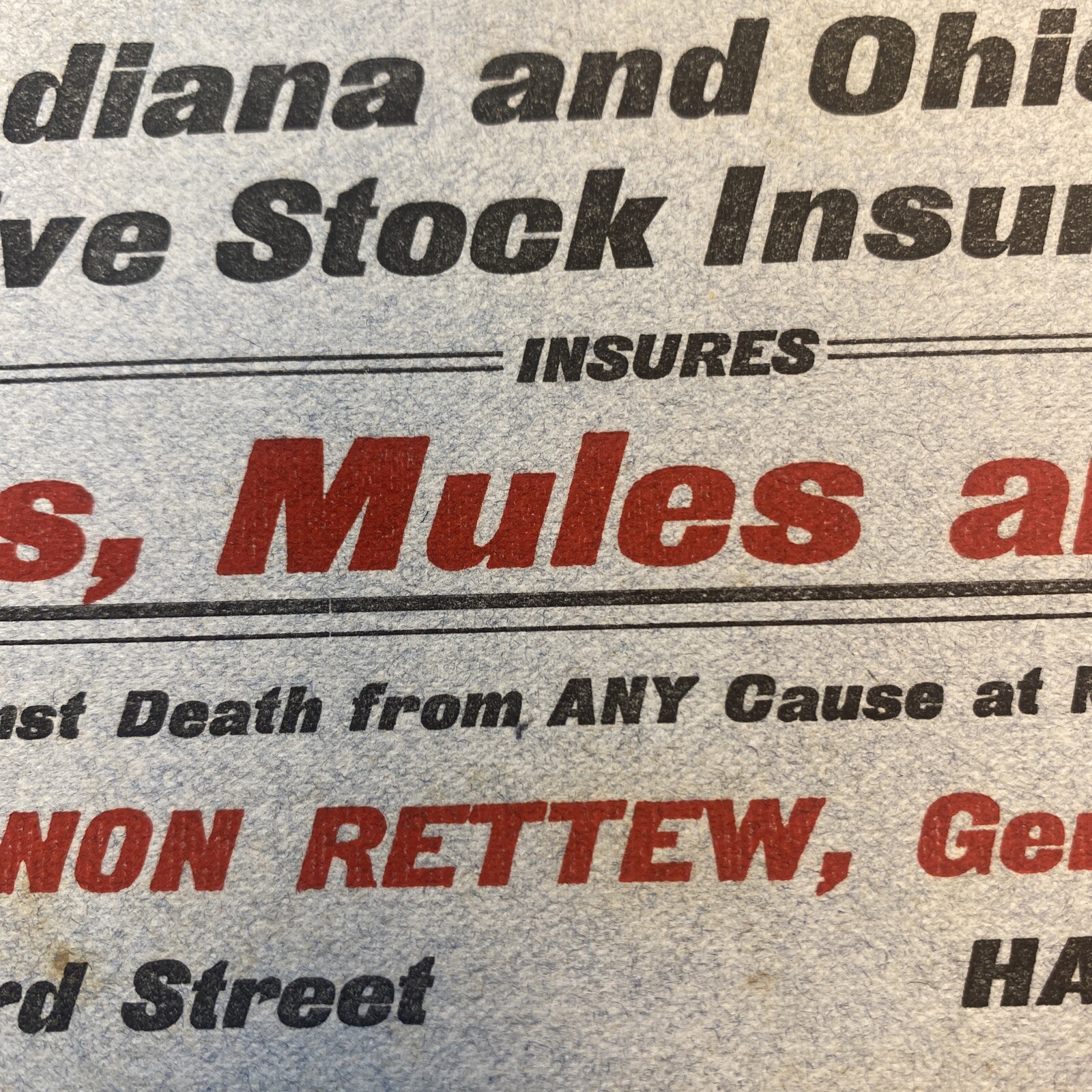 Rare Livestock Insurance Advertising C. Vernon Rettew Harrisburg PA
