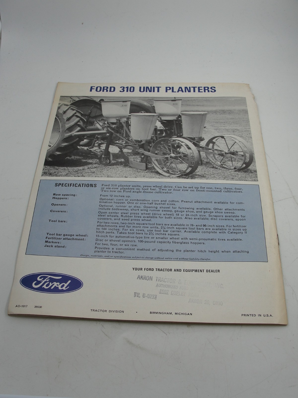 Ford 310 Unit Planter 1963 Brochure