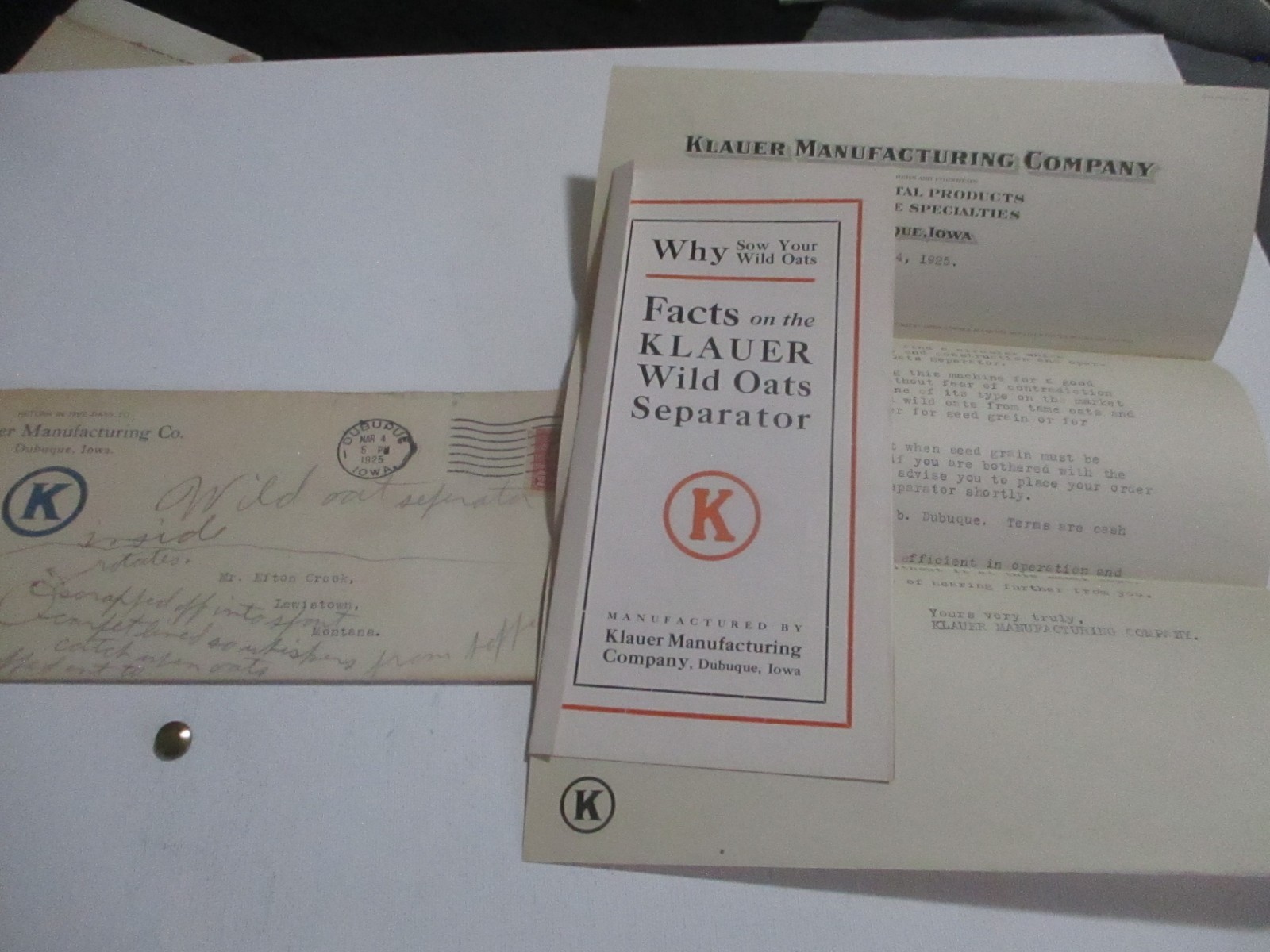 1920s Klauer Wild Oats Separator Brochure