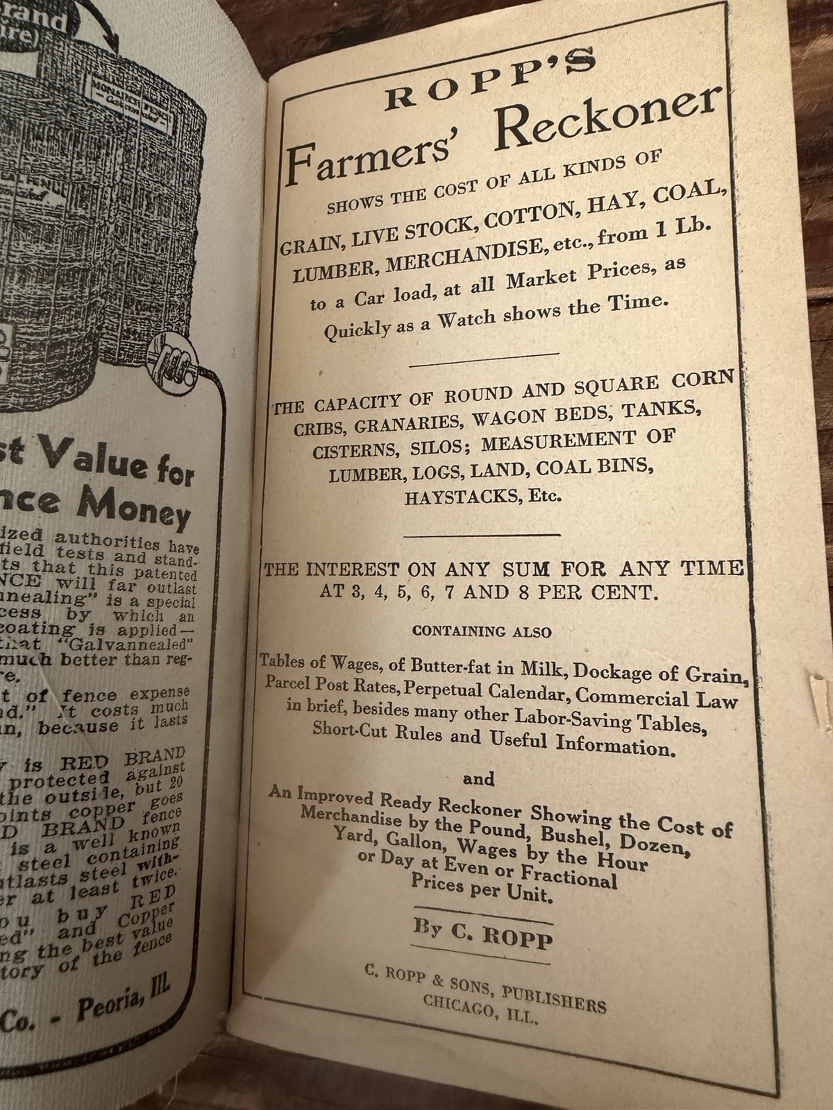 Antique Ropp’s New Calculator Farmers’ Reckoner Farm Grain Price Guide Booklet