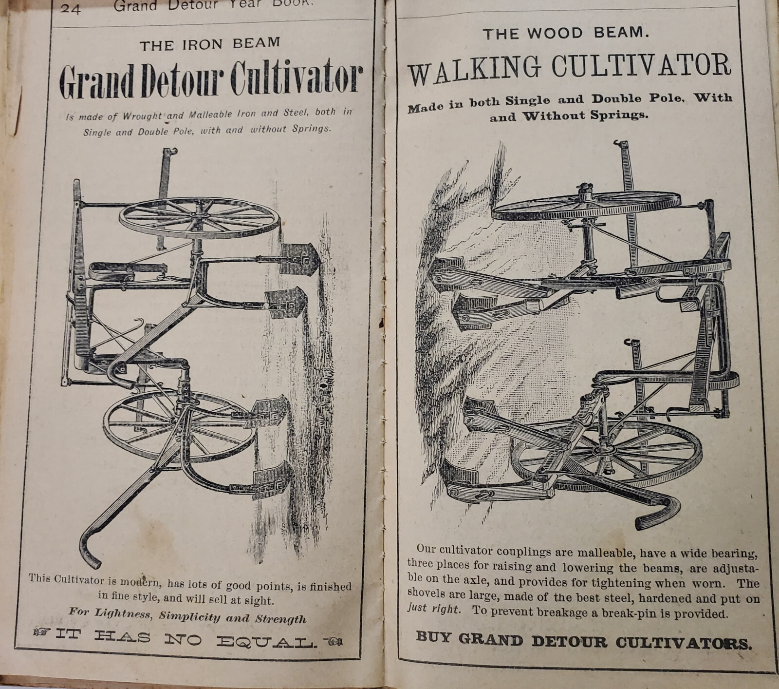Grand Detour Plow Co, Iron/Wood Beam Plows, 1883, Dixon, Illinois, Catalog/Deere