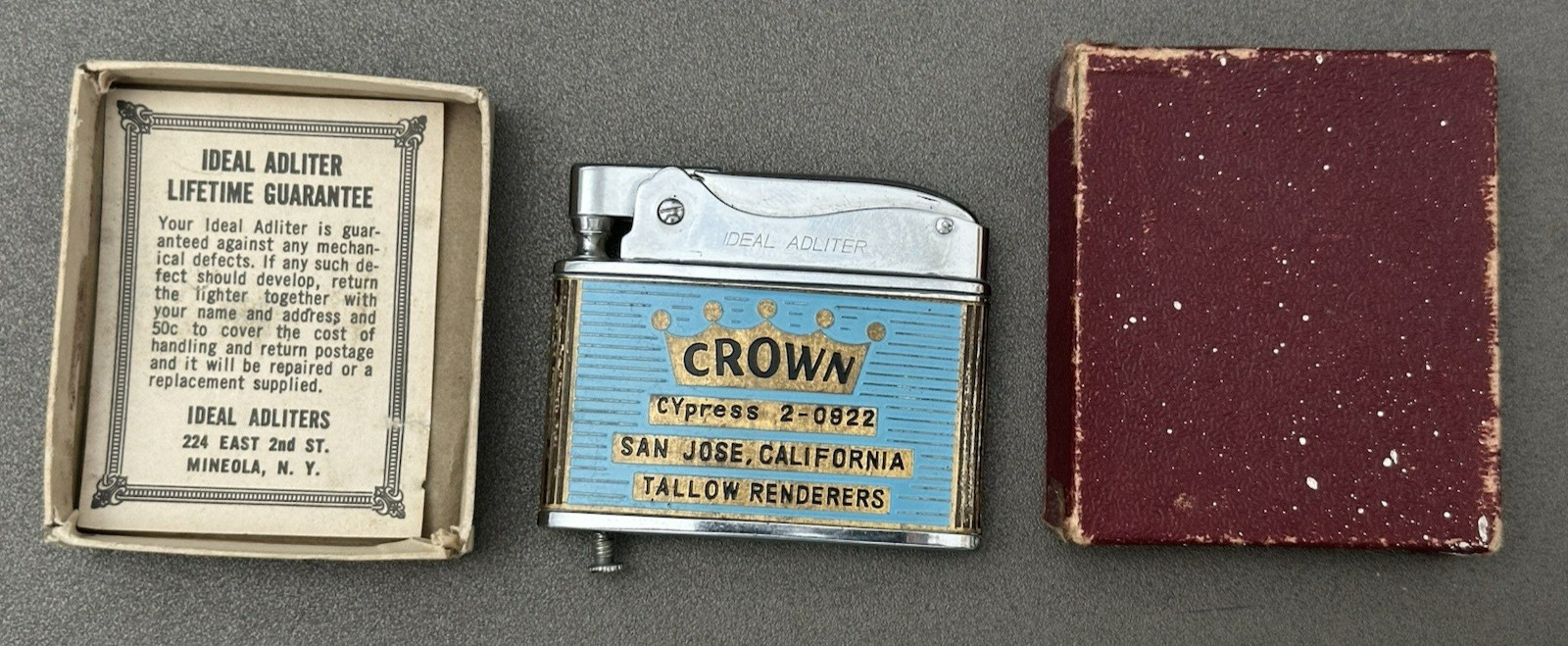 SAN JOSE, CA Crown Tallow Renderers CIGARETTE Lighter BOX Butcher MEAT Grease