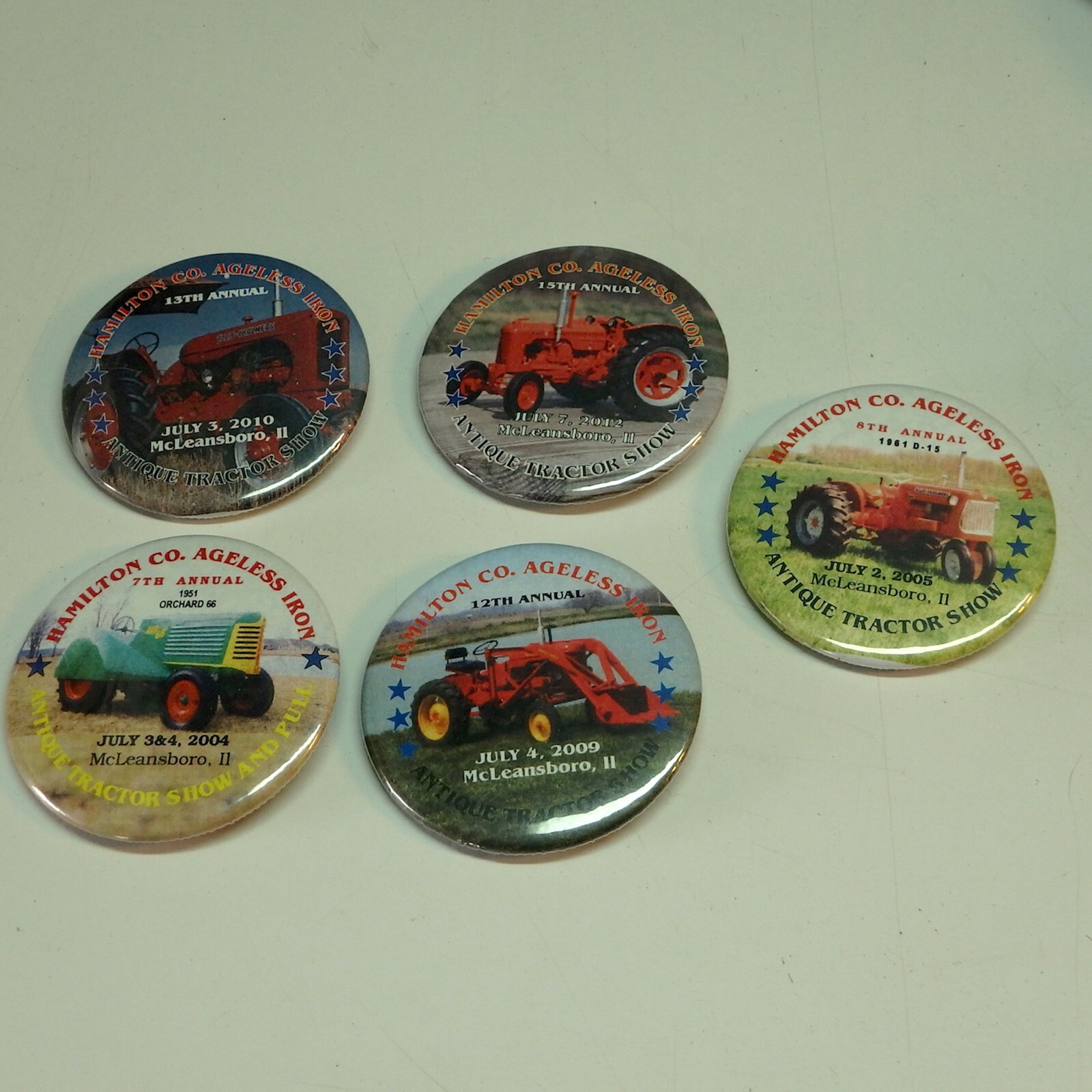 Ageless Iron Tractor Show Pinback Buttons – Antique Tractor Show – 5 Different
