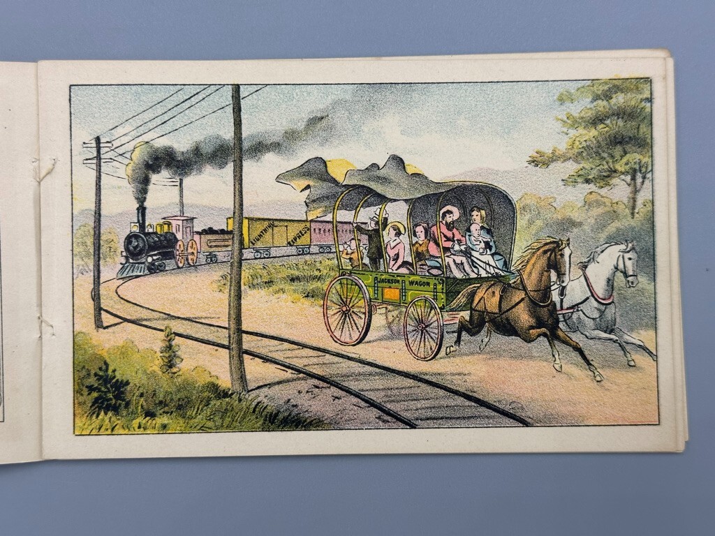 1880s Covered JACKSON WAGON Michigan ANGELS Farm Advertising Trade Card Book