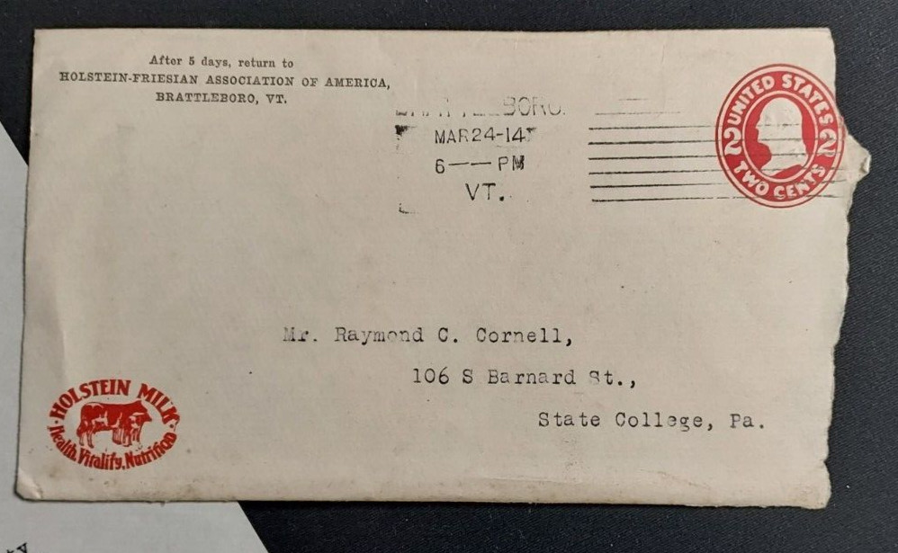 1914 Letterhead Holstein Friesan Asso America Brattleboro VT Houghton Dairy Cows