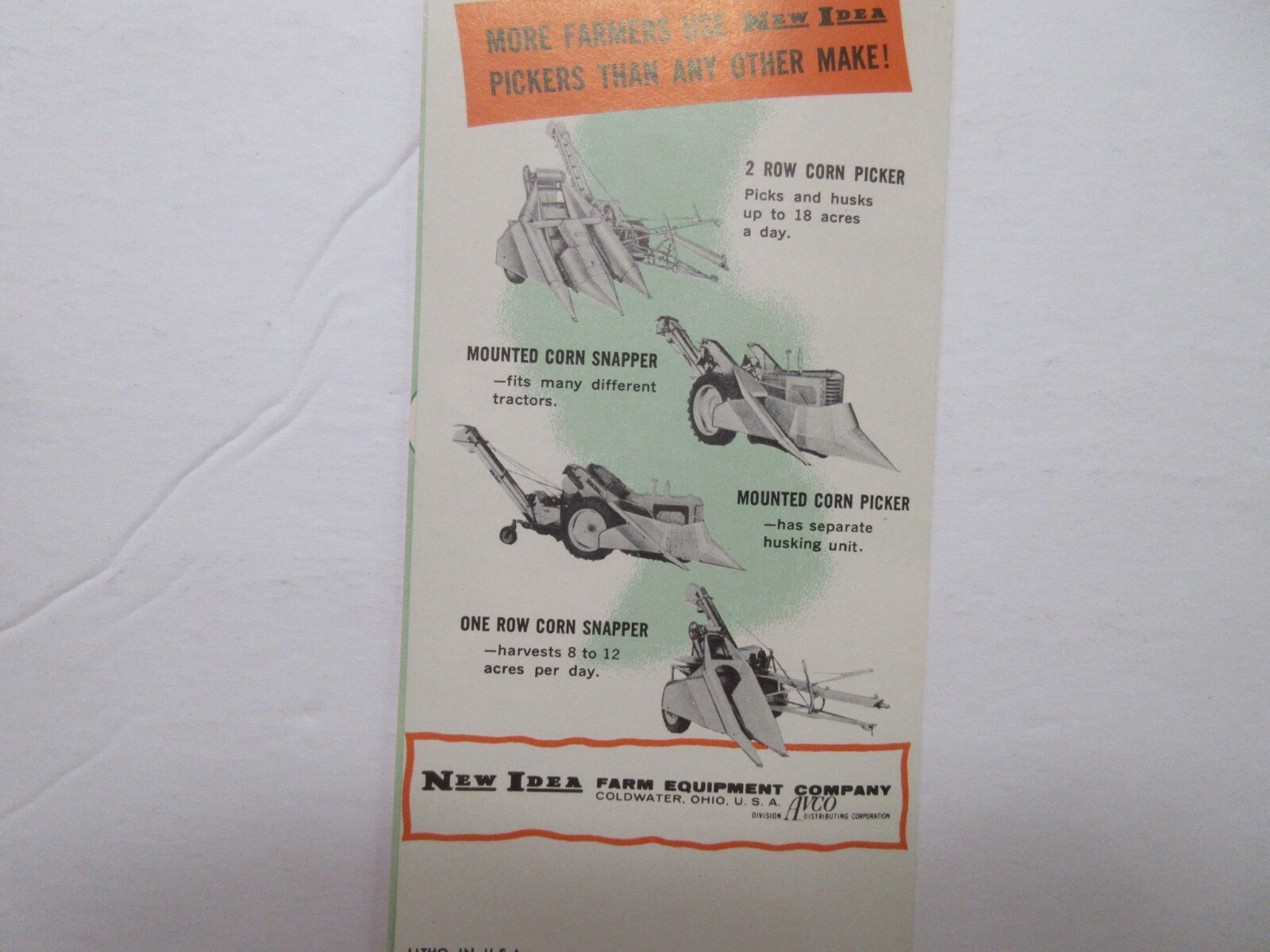 Very Nice New Idea No.10 Cornpicker Pocket Brochure Sales Brochure 1956 4 Page