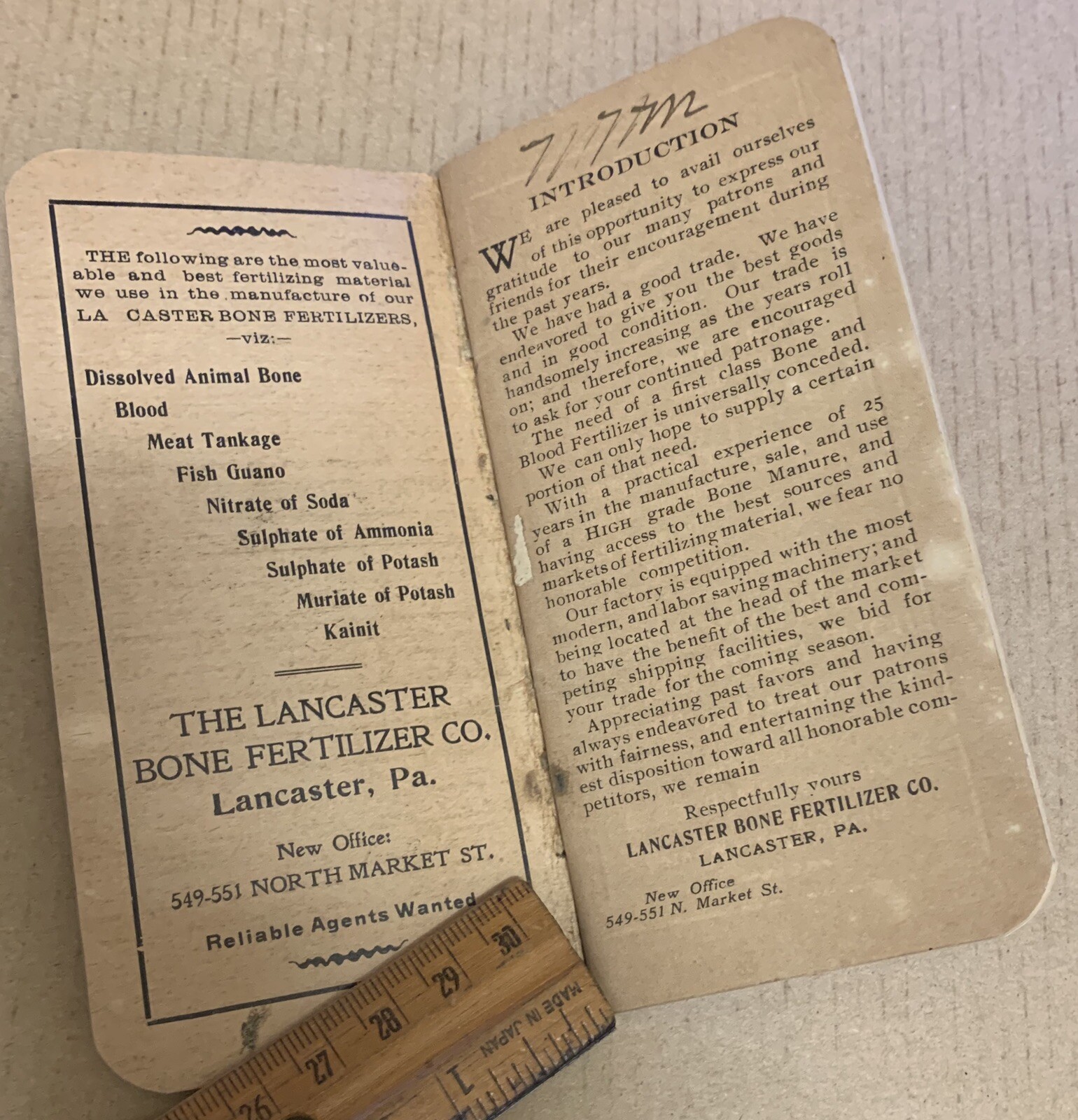 Lancaster Bone Fertilizer Co 1910 antique note book advertising PA animal 38 pg