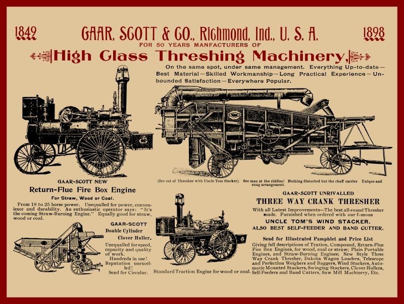 1898 Gaar Scott High Class Threshing Machinery, Richmond New Metal Sign: 9×12&Prime;