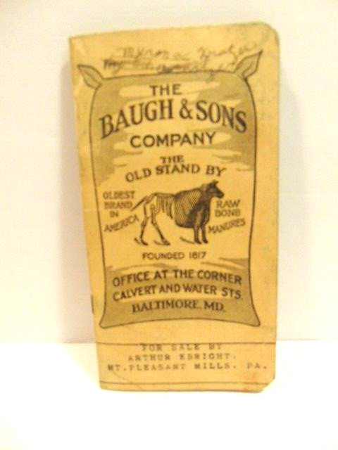 old Baugh & Sons /Arthur Ebright Mt. Pleasant Mills, Pa advertising notebook