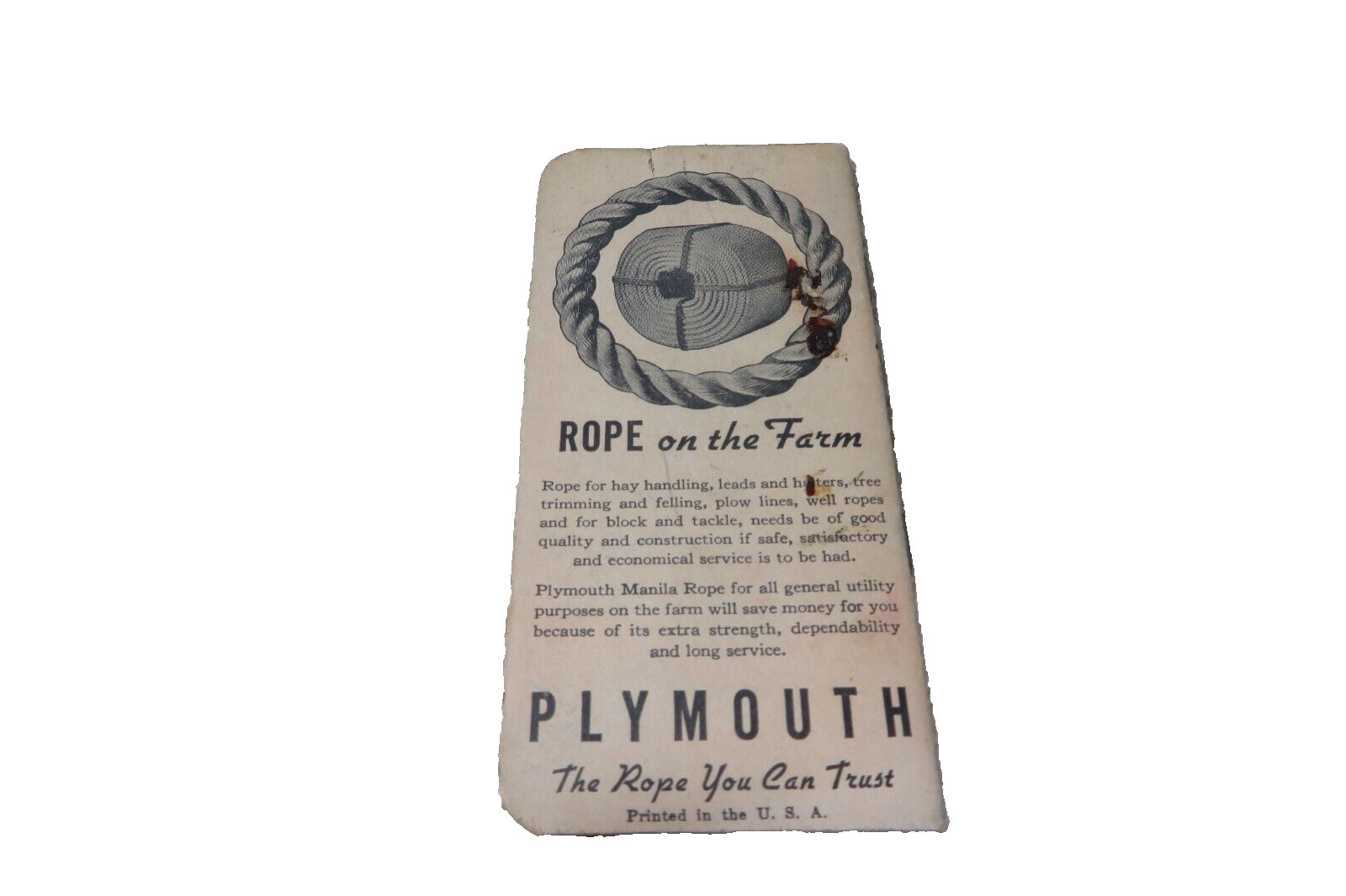 1938 Plymouth Binder Twine Pocket Notebook Plymouth Cordage Co No. Plymouth Mass