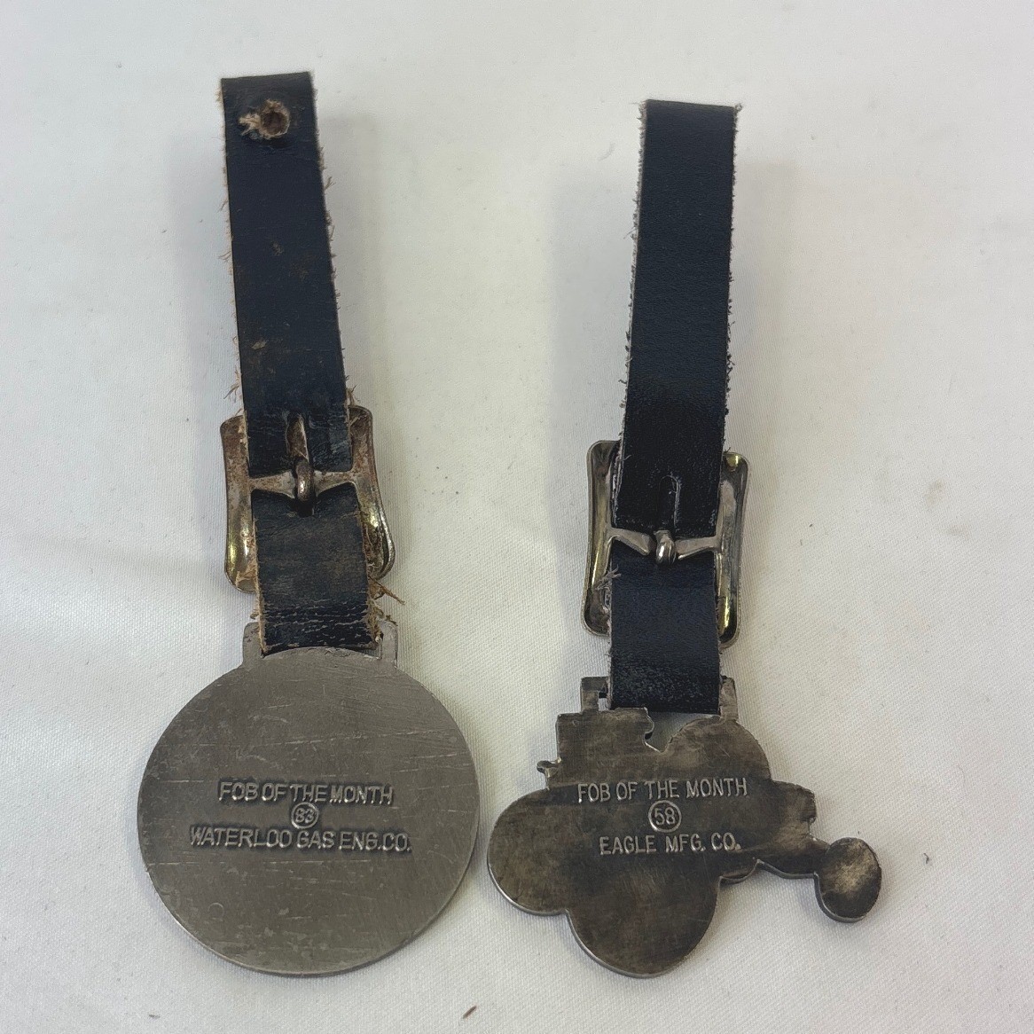 Vintage Waterloo Gas Engine & Eagle Mfg Co Tractor Watch Fobs Leather Straps 2pc