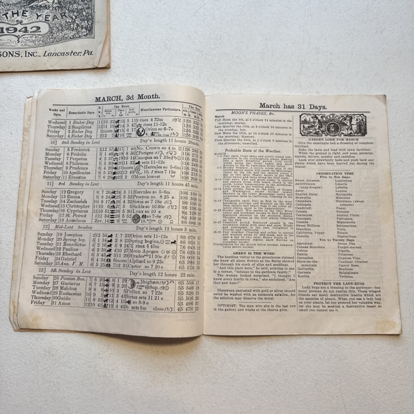 Vintage 1942 & 1950 John Baer’s Sons Agricultural Almanac Lancaster, PA