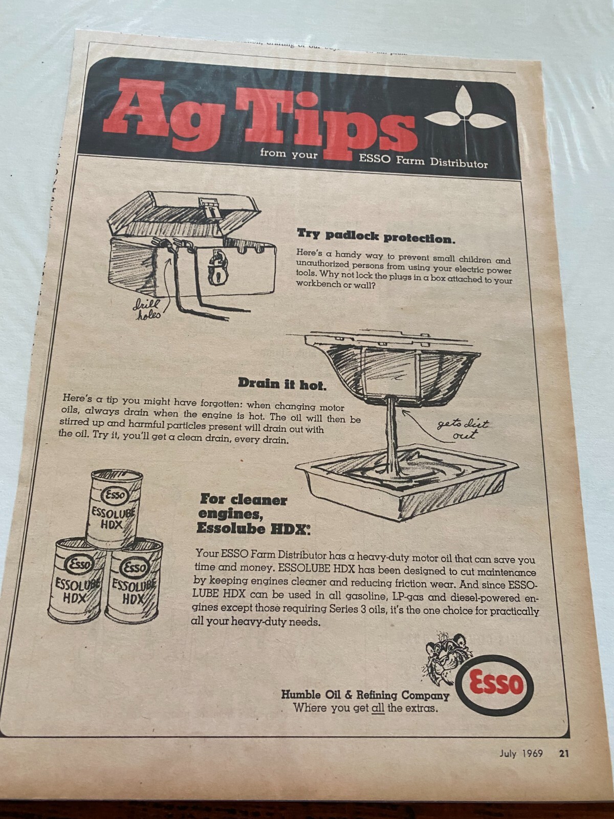 Vintage 1969 ESSO Oil Ag Tips ad
